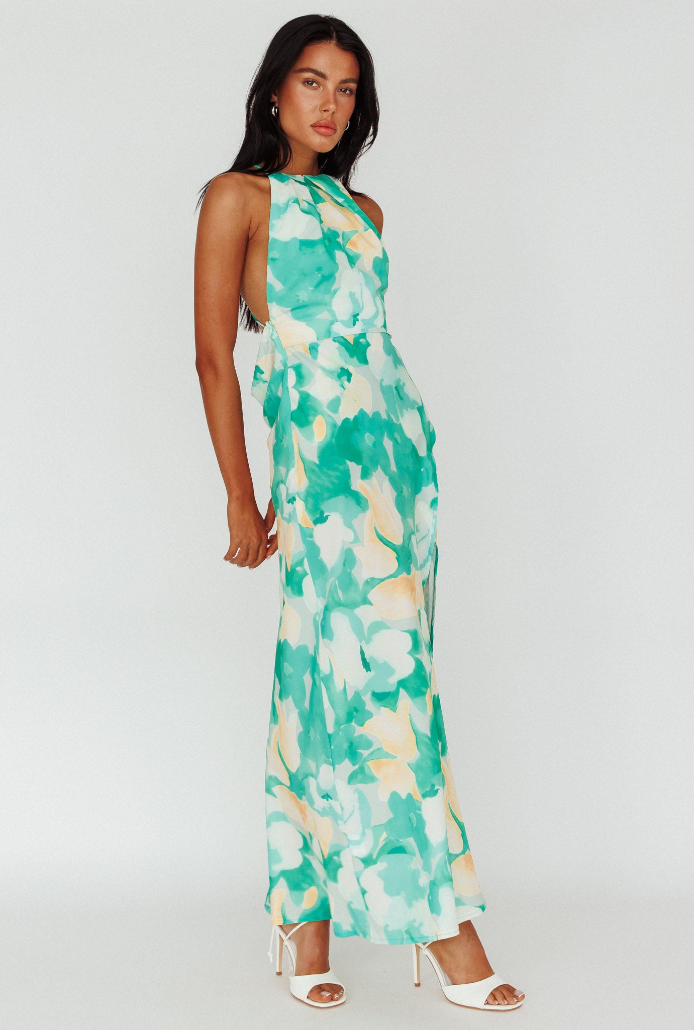 Val Cowl Back Maxi Dress Floral Green by Selfie Leslie Australia