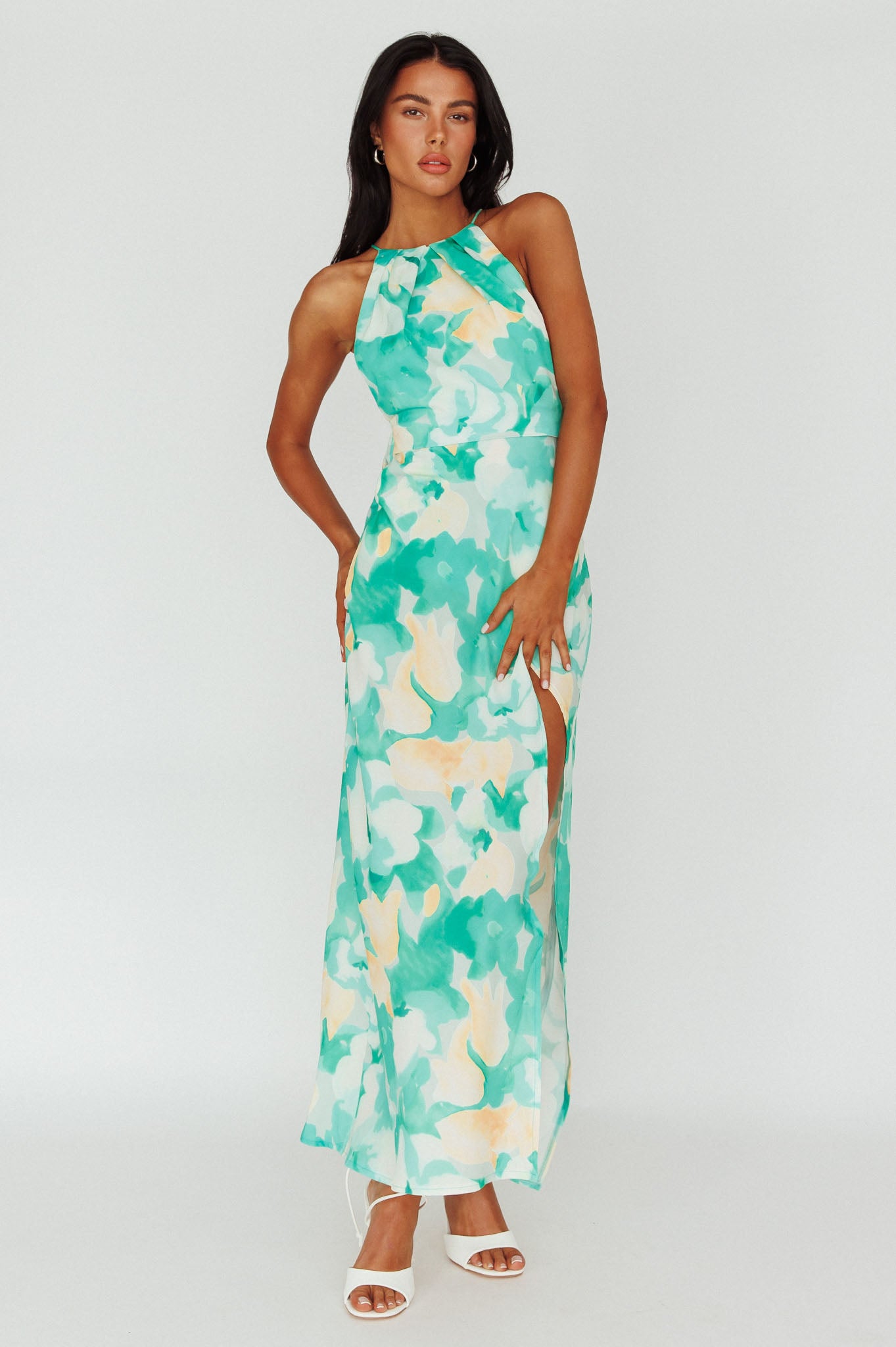 Val Cowl Back Maxi Dress Floral Green by Selfie Leslie Australia