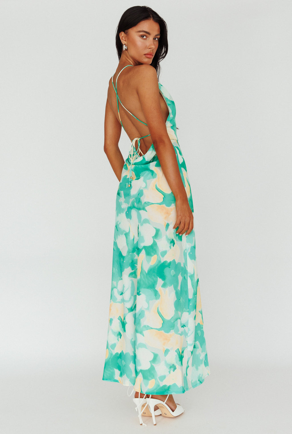 Val Cowl Back Maxi Dress Floral Green by Selfie Leslie Australia