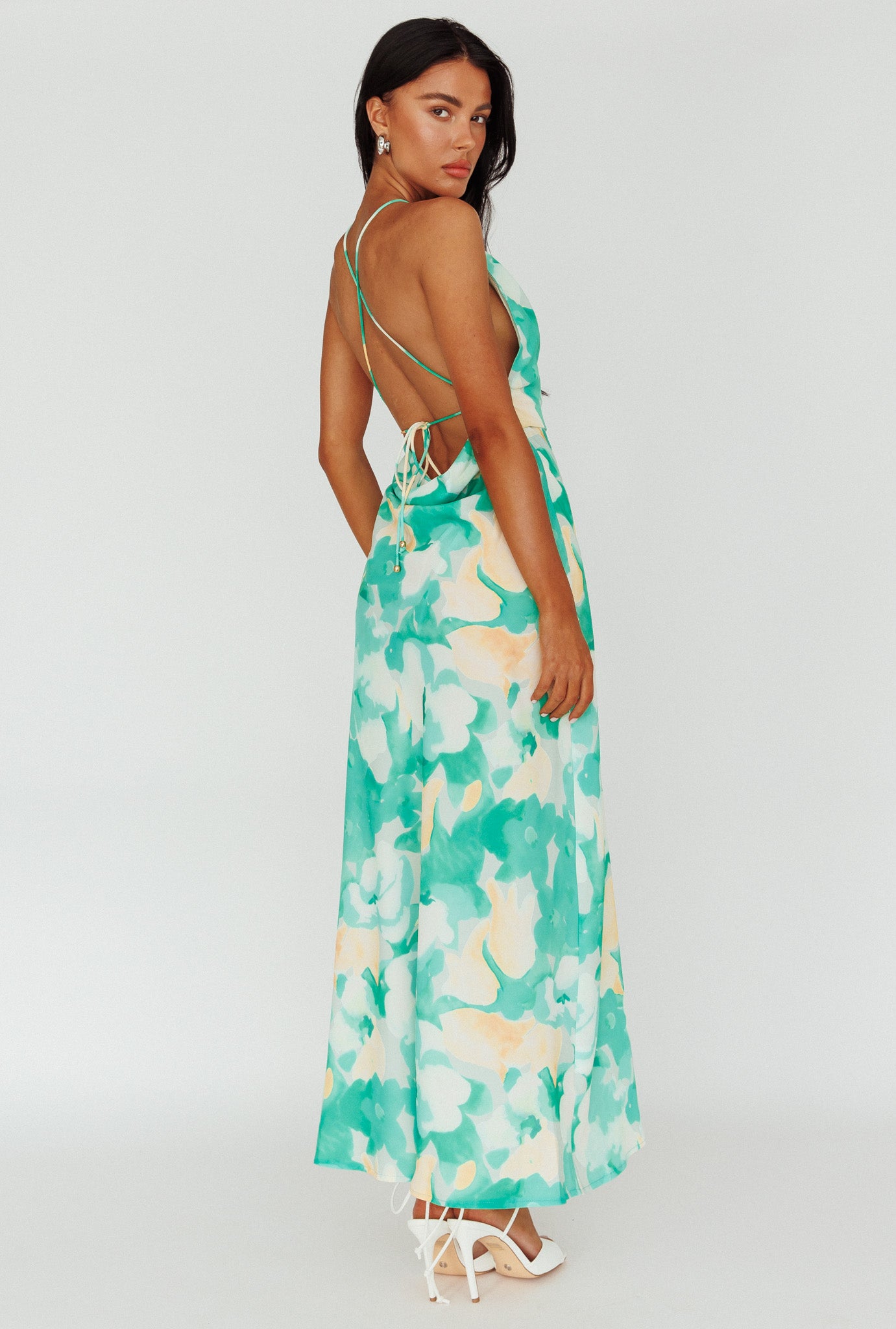 Val Cowl Back Maxi Dress Floral Green by Selfie Leslie Australia