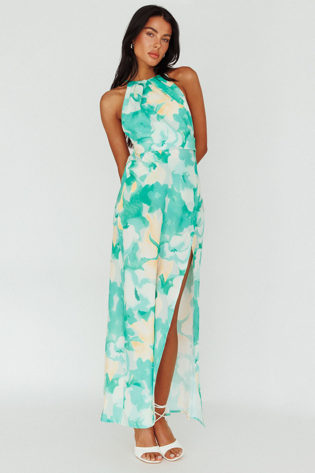 Val Cowl Back Maxi Dress Floral Green by Selfie Leslie Australia