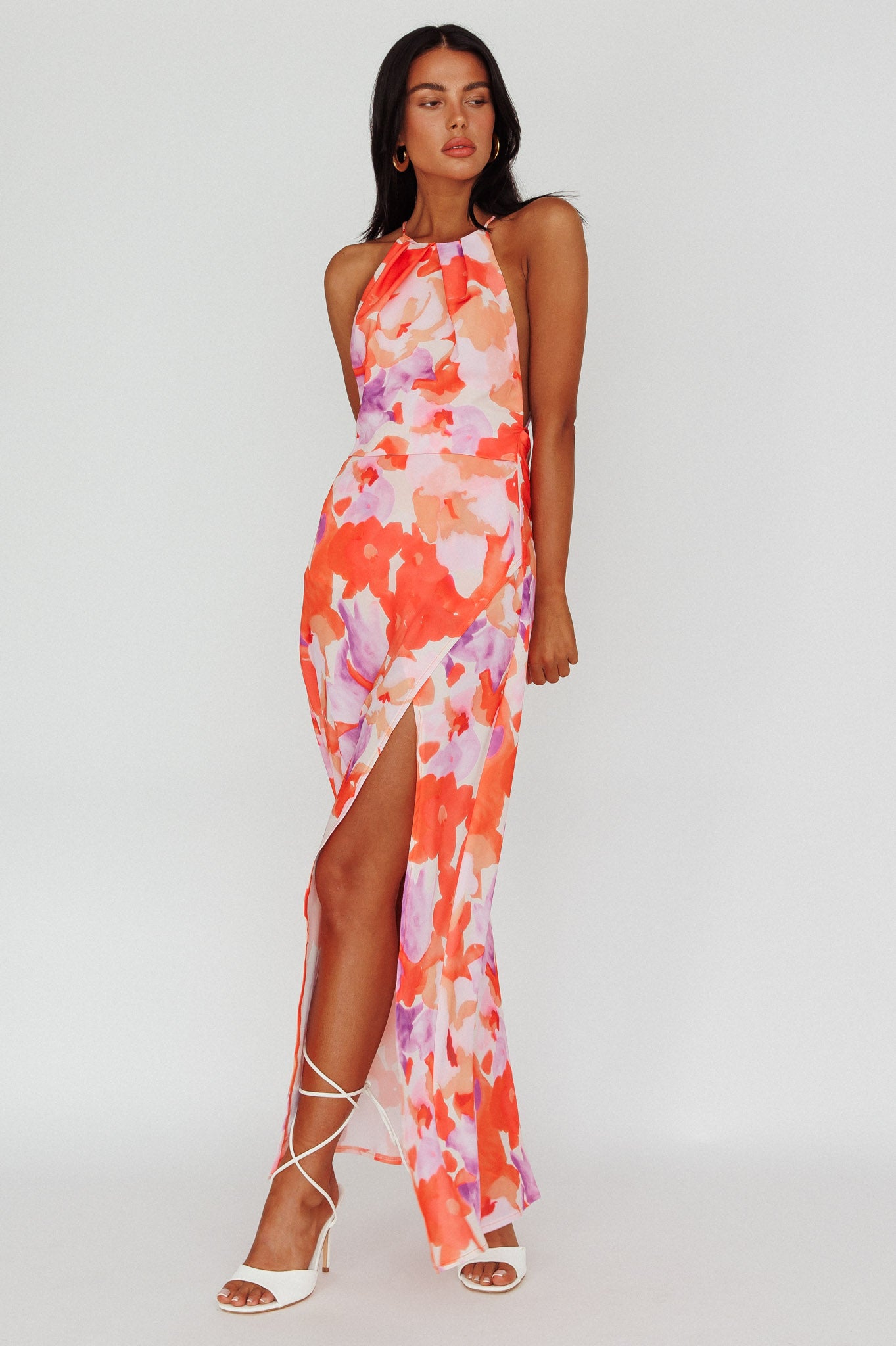 Val Cowl Back Maxi Dress Floral Orange by Selfie Leslie Australia