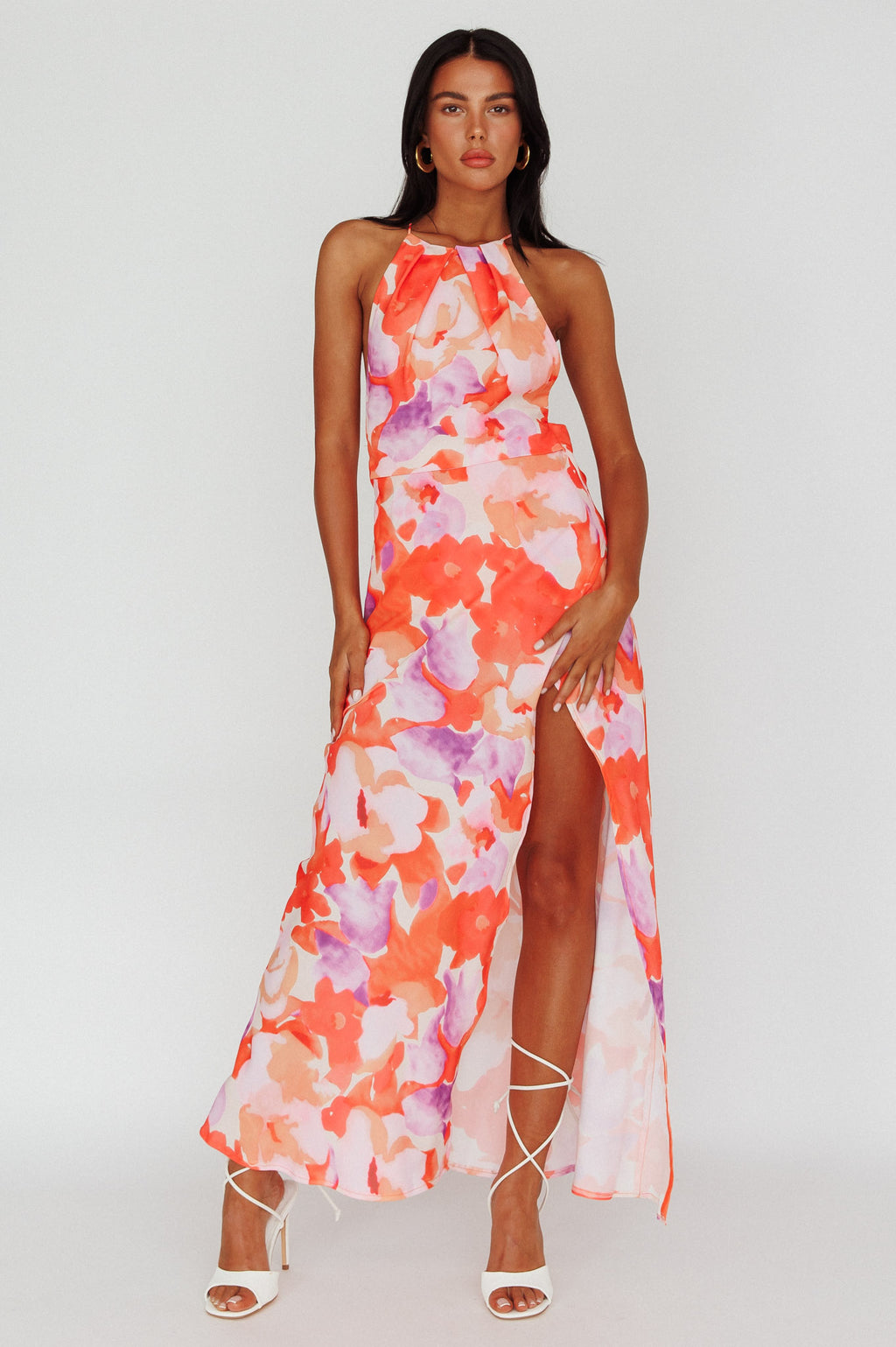 Val Cowl Back Maxi Dress Floral Orange by Selfie Leslie Australia