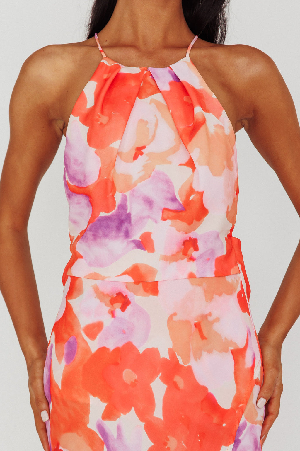 Val Cowl Back Maxi Dress Floral Orange by Selfie Leslie Australia