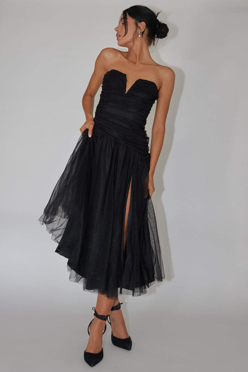 Daphnie Drop Waist Tulle Midi Dress Black by Selfie Leslie Australia