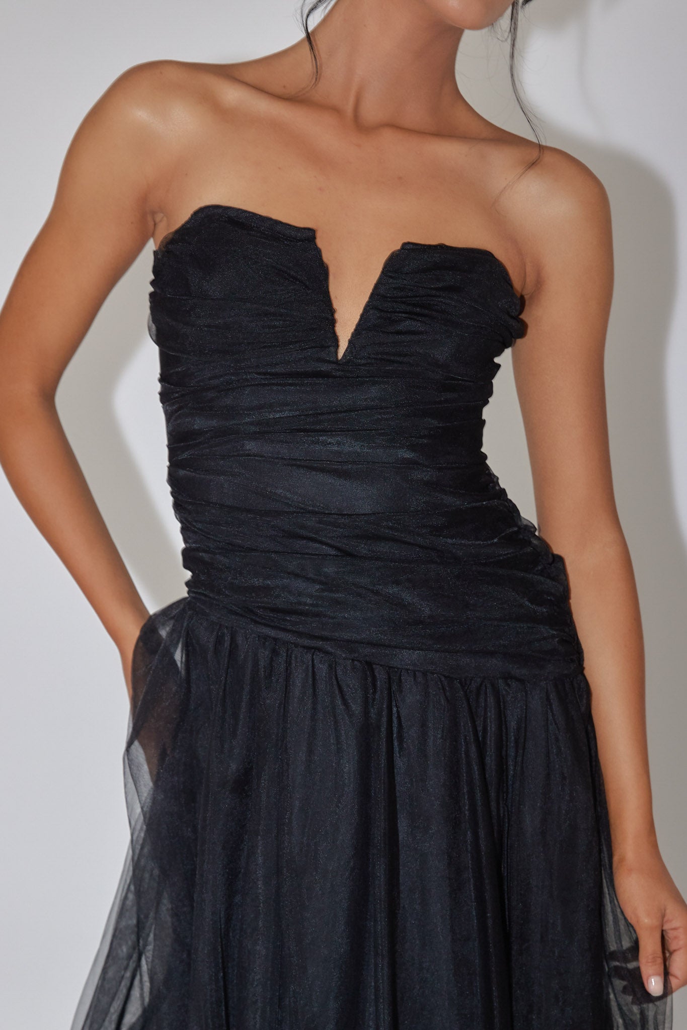 Daphnie Drop Waist Tulle Midi Dress Black by Selfie Leslie Australia