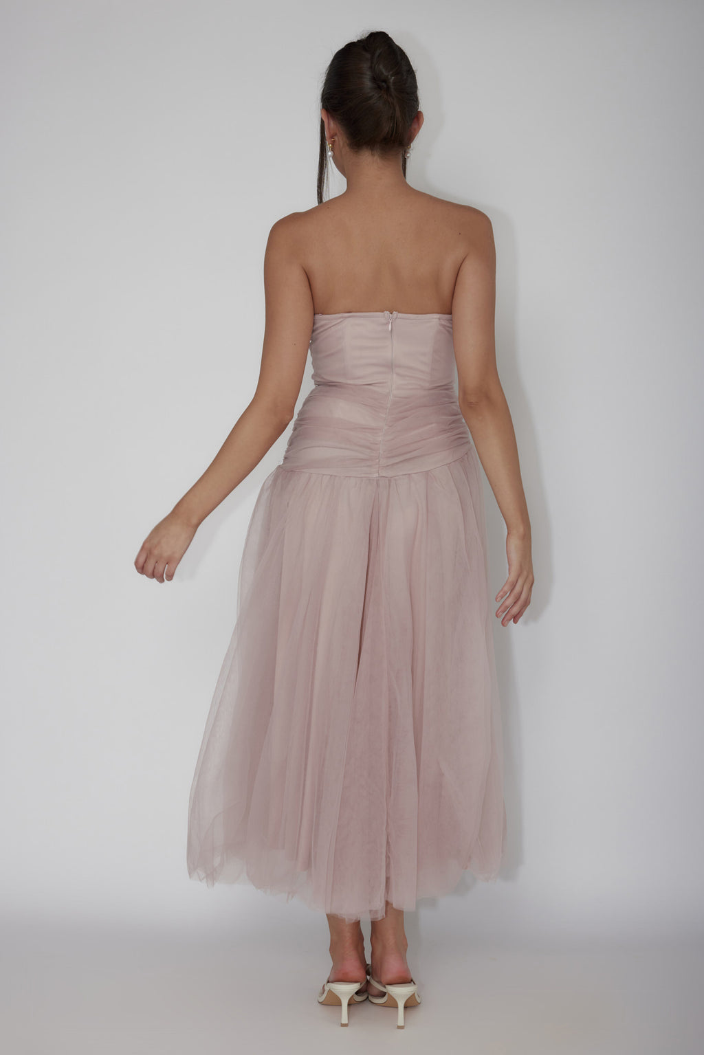 Daphnie Drop Waist Tulle Midi Dress Blush by Selfie Leslie Australia