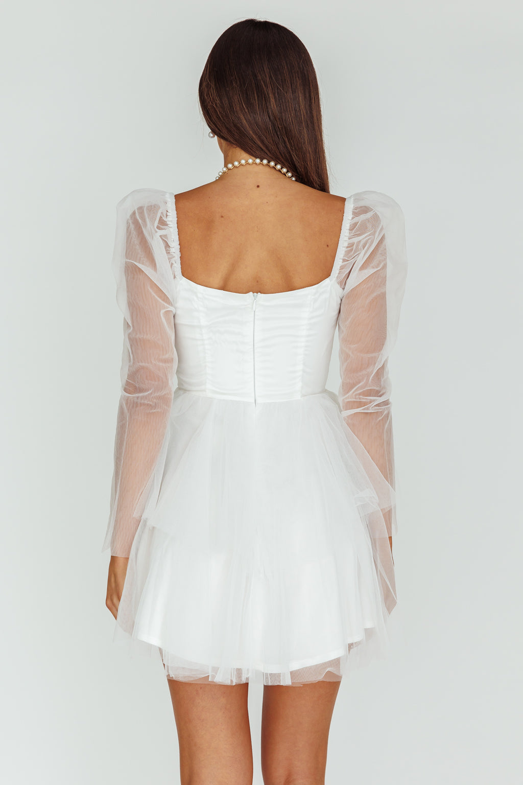 Veola Long Sleeve Tulle Mini Dress White by Selfie Leslie Australia