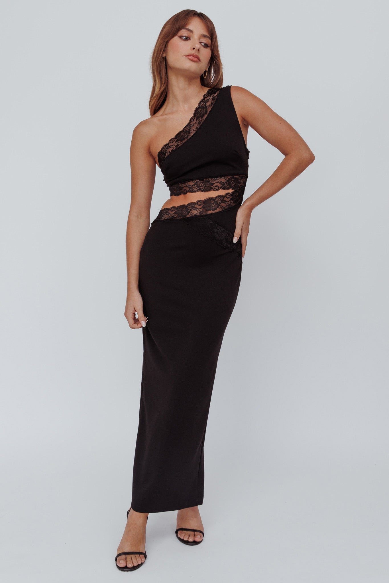 Mahli One-Shoulder Cut-Out Maxi Dress Black by Selfie Leslie Australia
