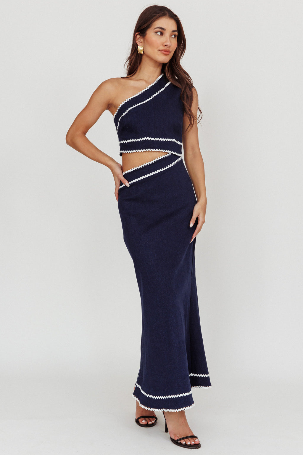 Mahli One-Shoulder Cut-Out Maxi Dress Dark Denim by Selfie Leslie Australia