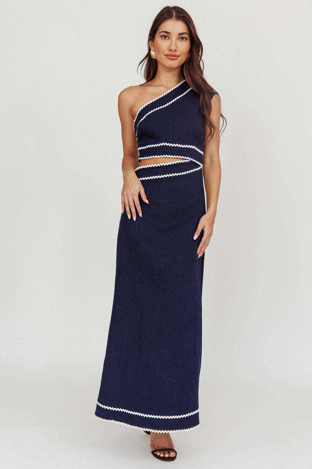 Mahli One-Shoulder Cut-Out Maxi Dress Dark Denim by Selfie Leslie Australia