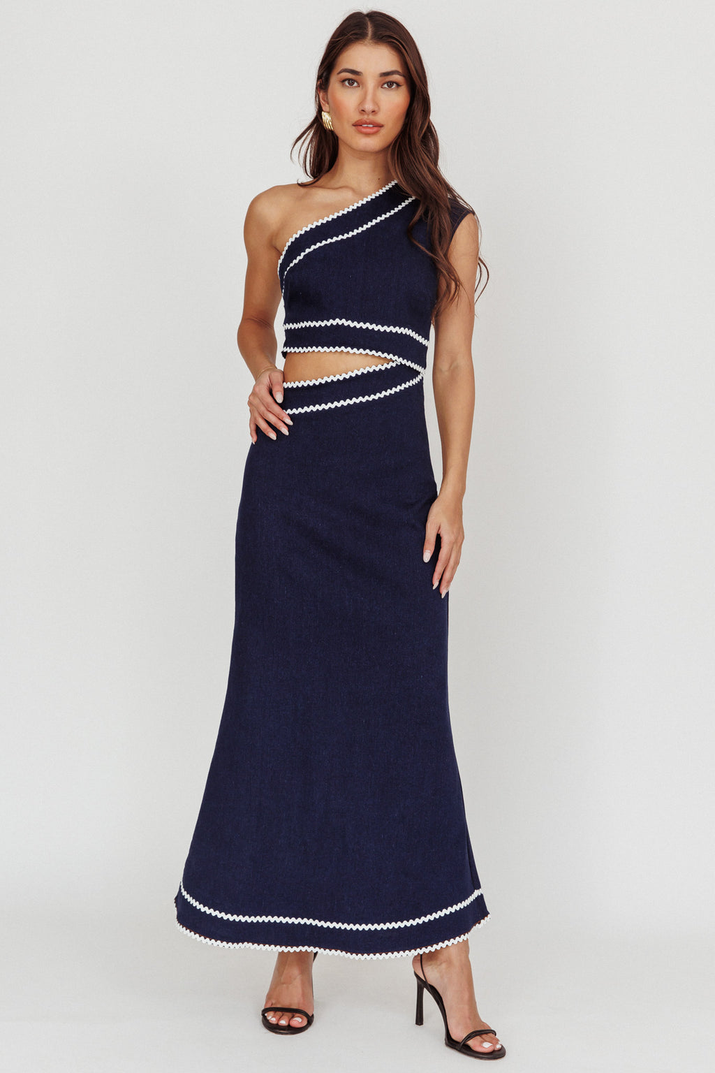 Mahli One-Shoulder Cut-Out Maxi Dress Dark Denim by Selfie Leslie Australia