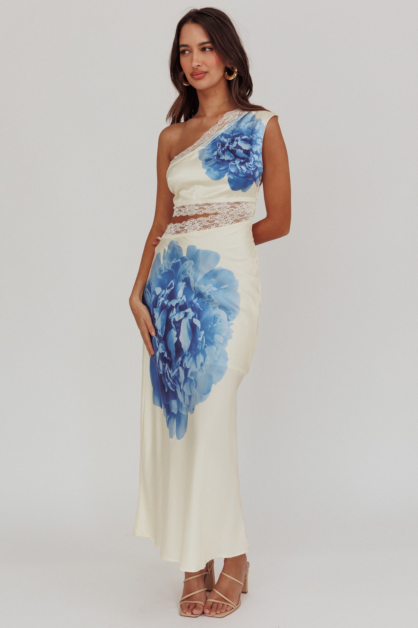 Mahli One-Shoulder Cut-Out Maxi Dress Ivory by Selfie Leslie Australia