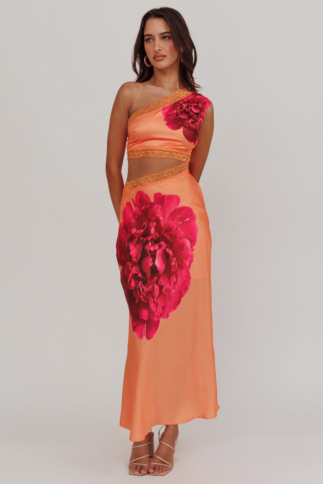 Mahli One-Shoulder Cut-Out Maxi Dress Orange by Selfie Leslie Australia