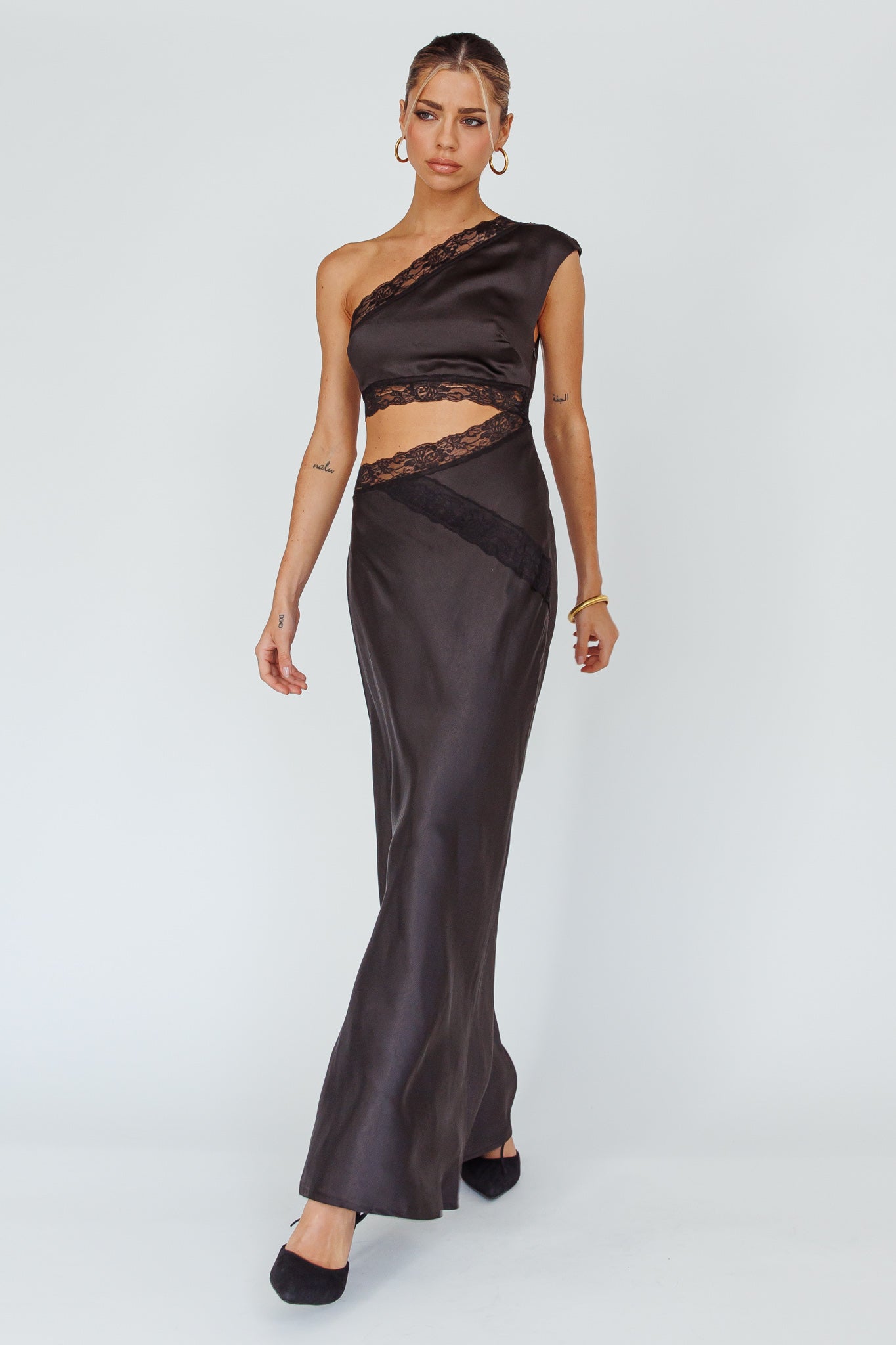 Mahli One-Shoulder Maxi Dress Black by Selfie Leslie Australia