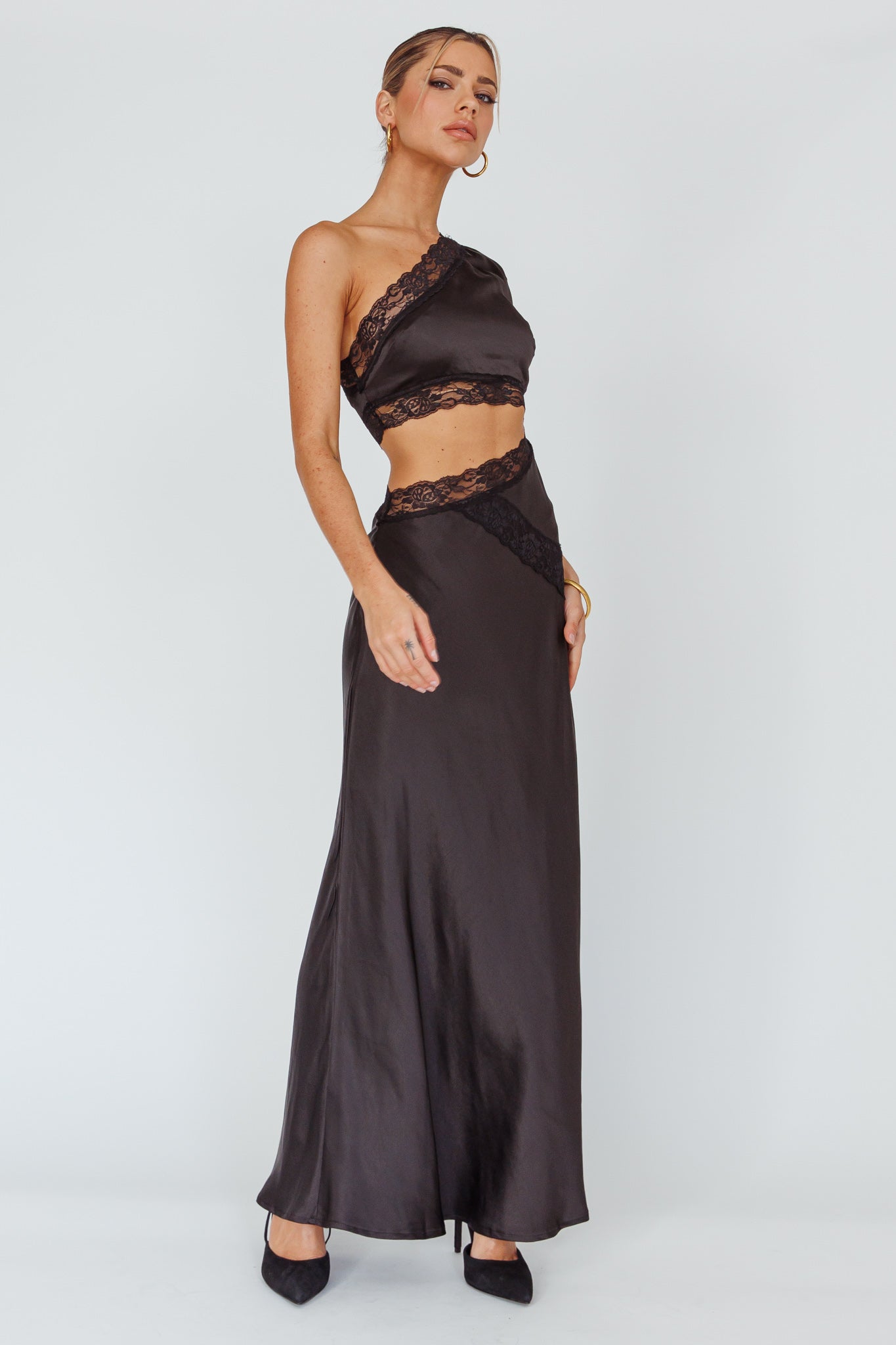 Mahli One-Shoulder Maxi Dress Black by Selfie Leslie Australia