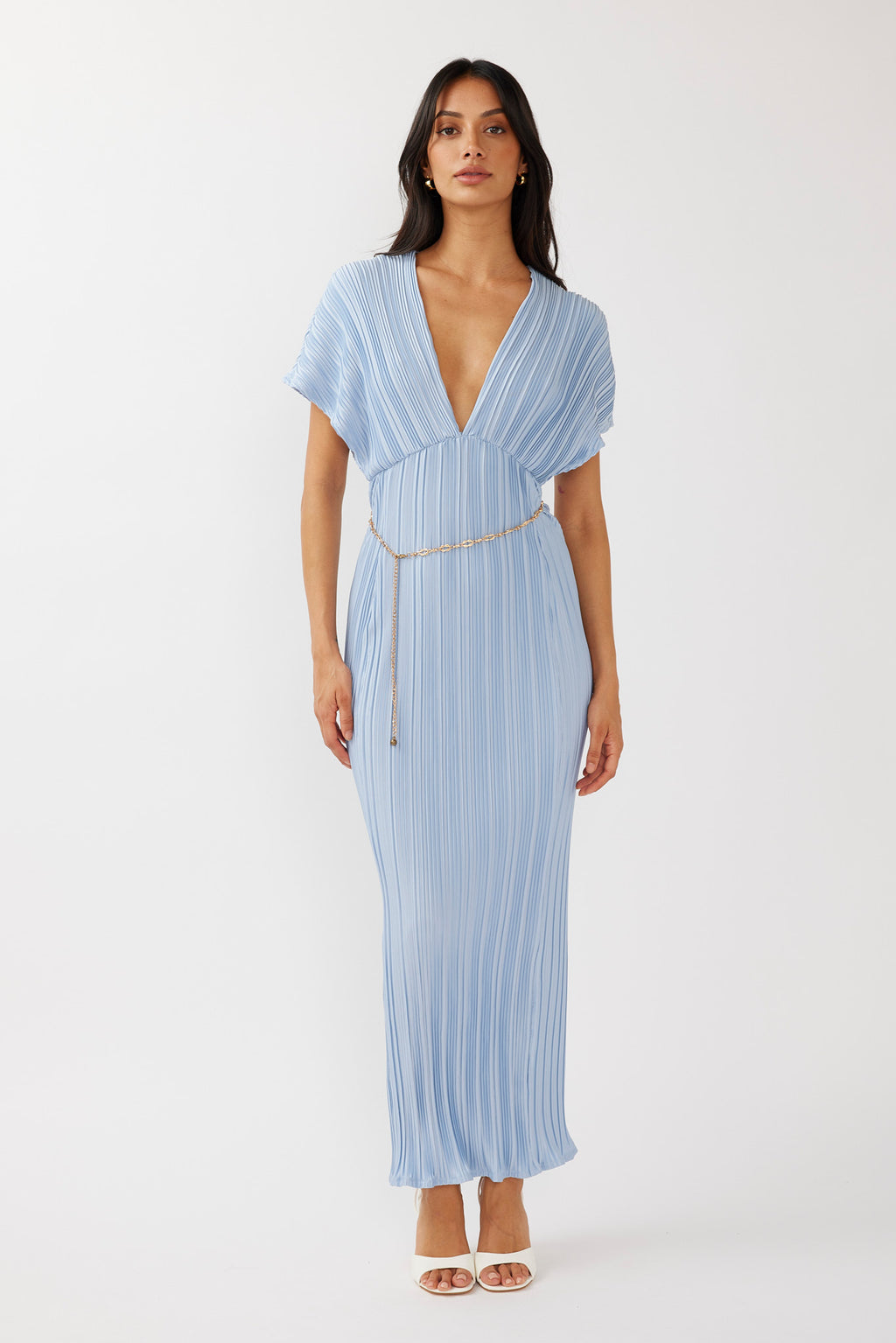 Astor Batwing Accordion Pleat Dress Blue by Selfie Leslie Australia