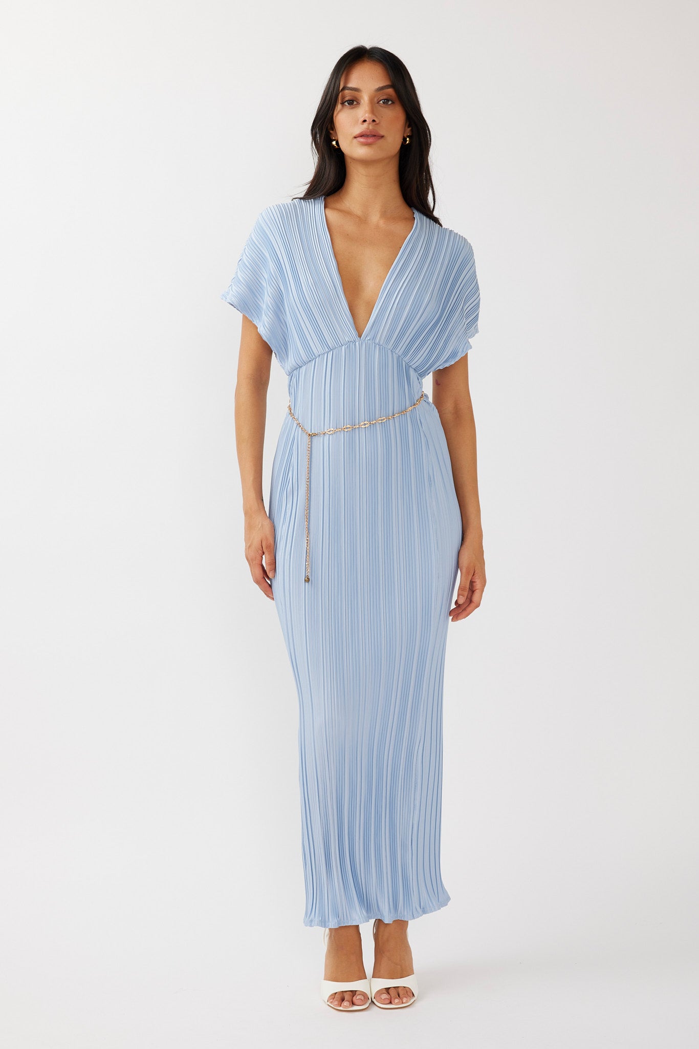 Astor Batwing Accordion Pleat Dress Blue by Selfie Leslie Australia