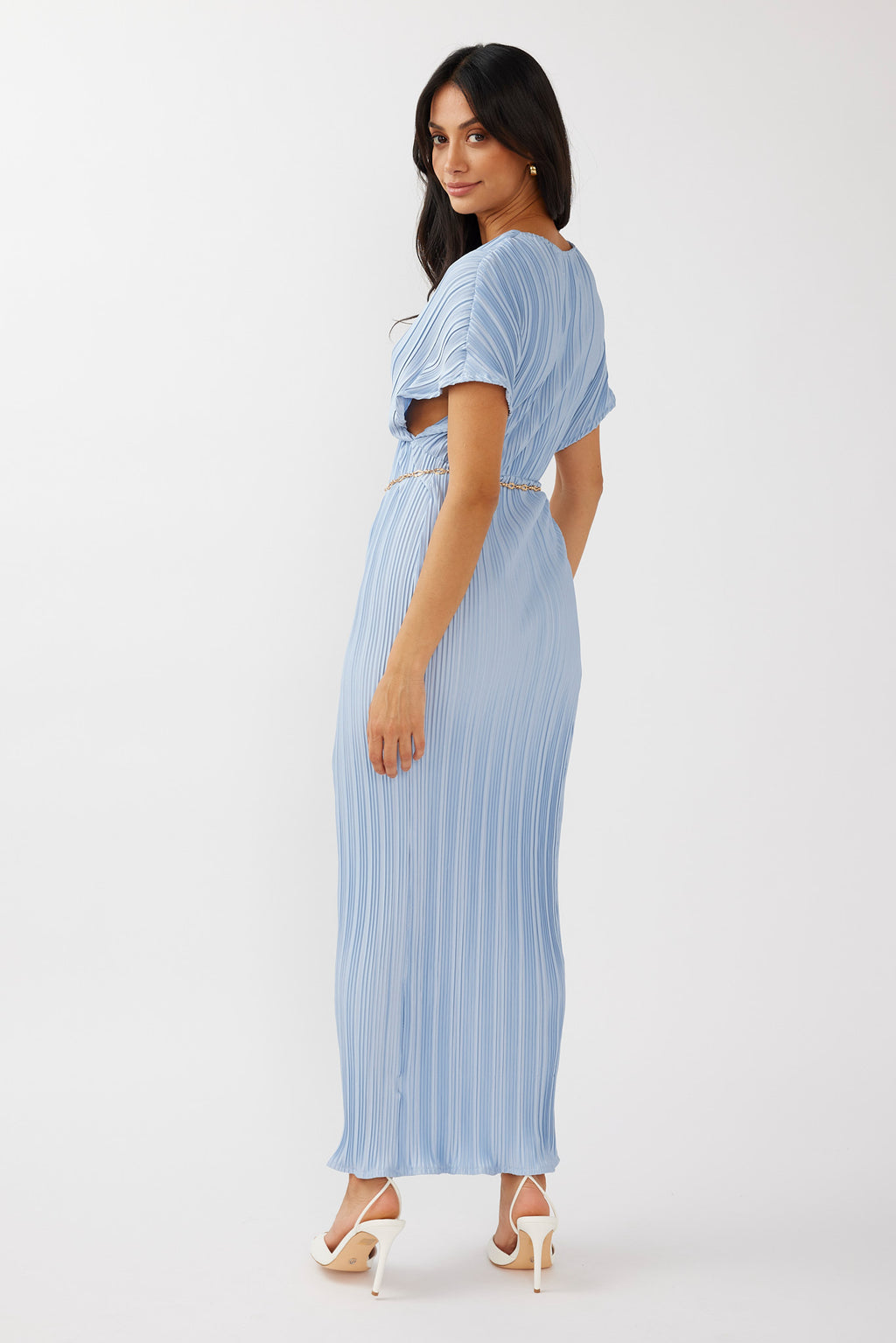 Astor Batwing Accordion Pleat Dress Blue by Selfie Leslie Australia