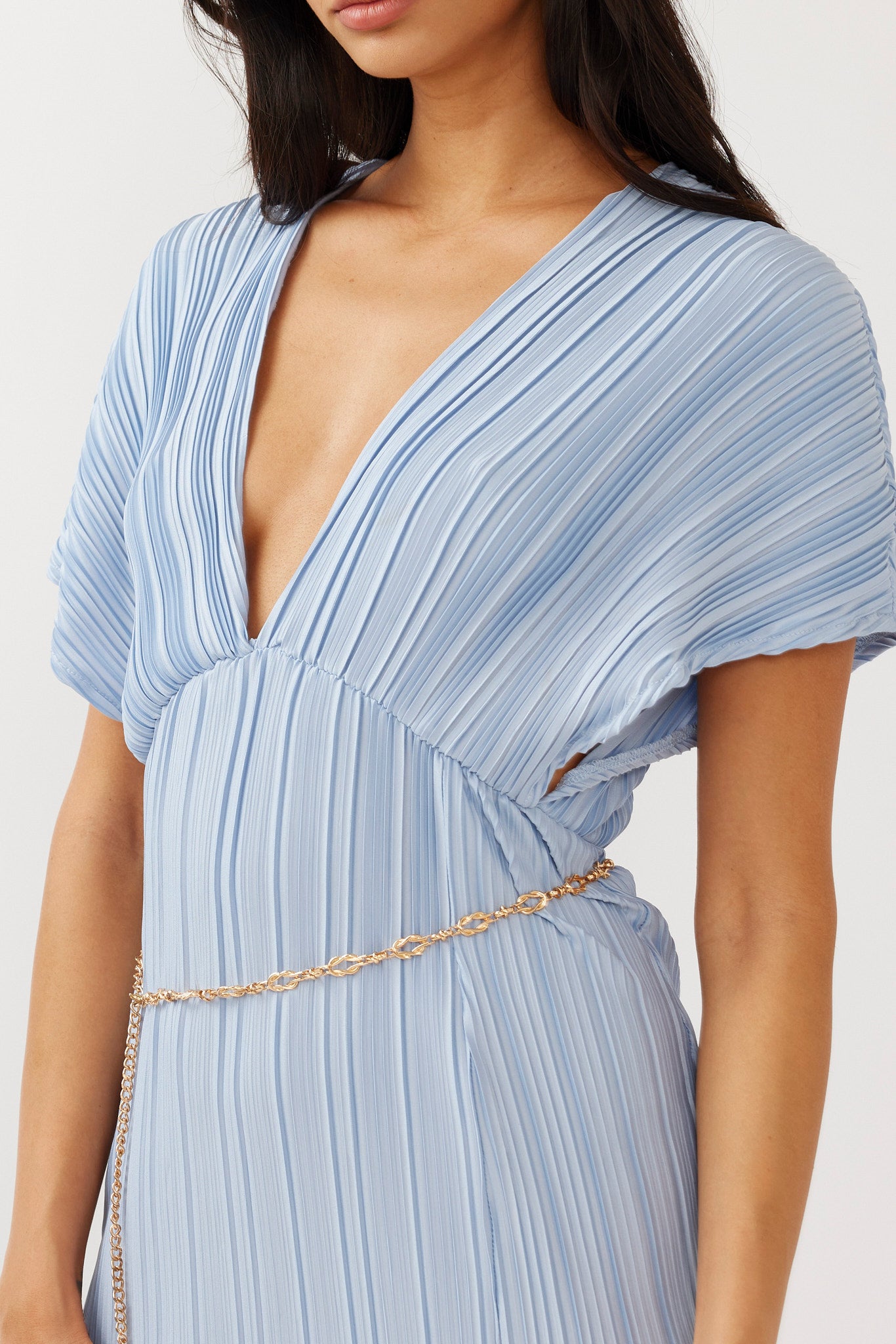 Astor Batwing Accordion Pleat Dress Blue by Selfie Leslie Australia
