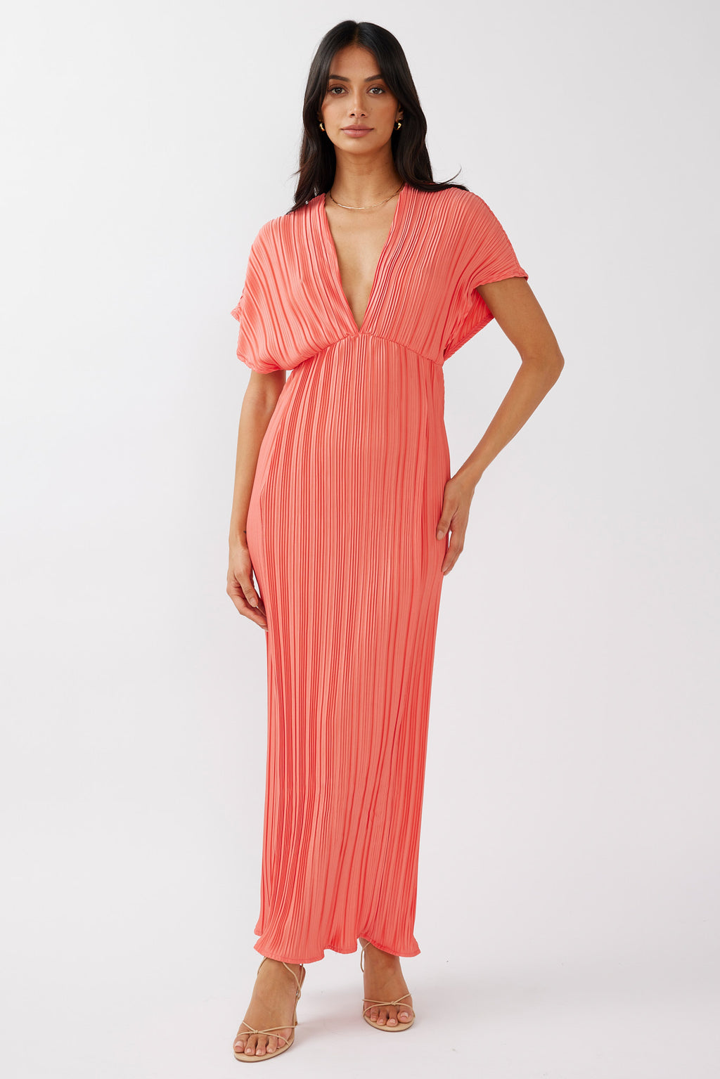 Astor Batwing Accordion Pleat Dress Watermelon by Selfie Leslie Australia