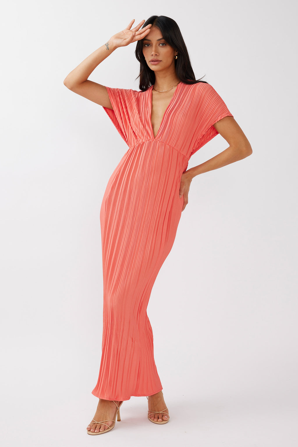 Astor Batwing Accordion Pleat Dress Watermelon by Selfie Leslie Australia