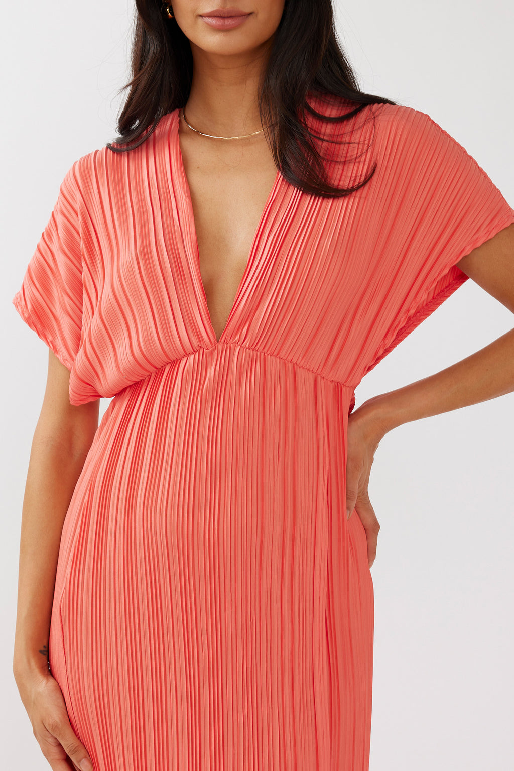 Astor Batwing Accordion Pleat Dress Watermelon by Selfie Leslie Australia