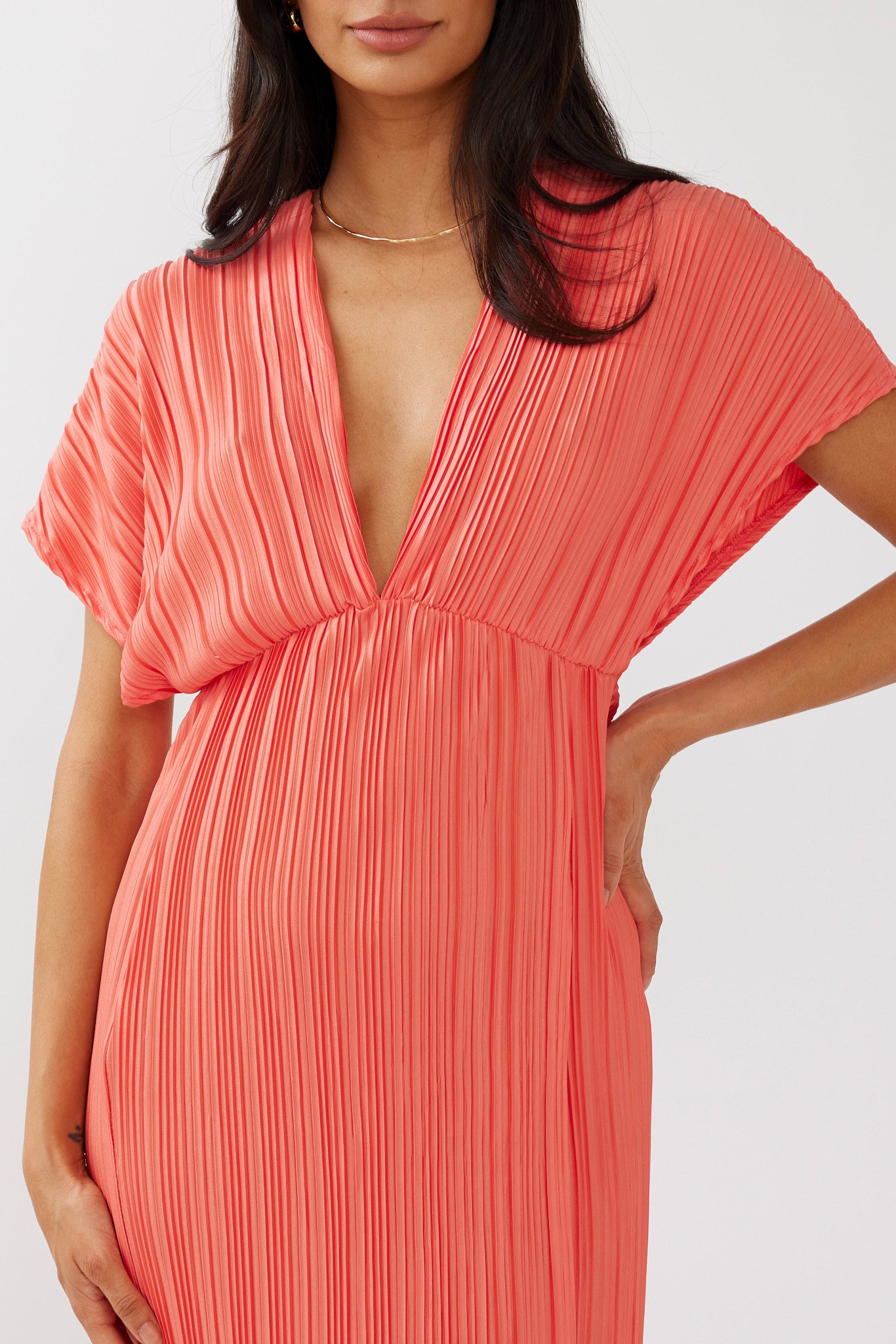 Astor Batwing Accordion Pleat Dress Watermelon by Selfie Leslie Australia
