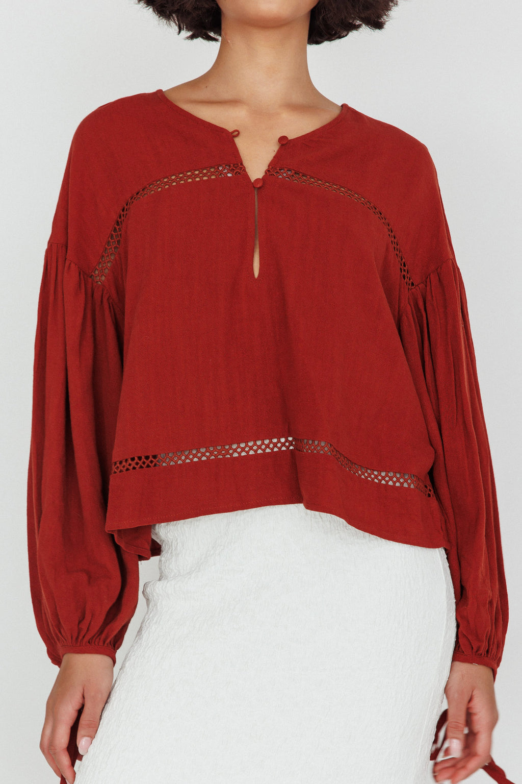 Waltz Long Sleeve Embroidery Trim Top Tobacco by Selfie Leslie Australia
