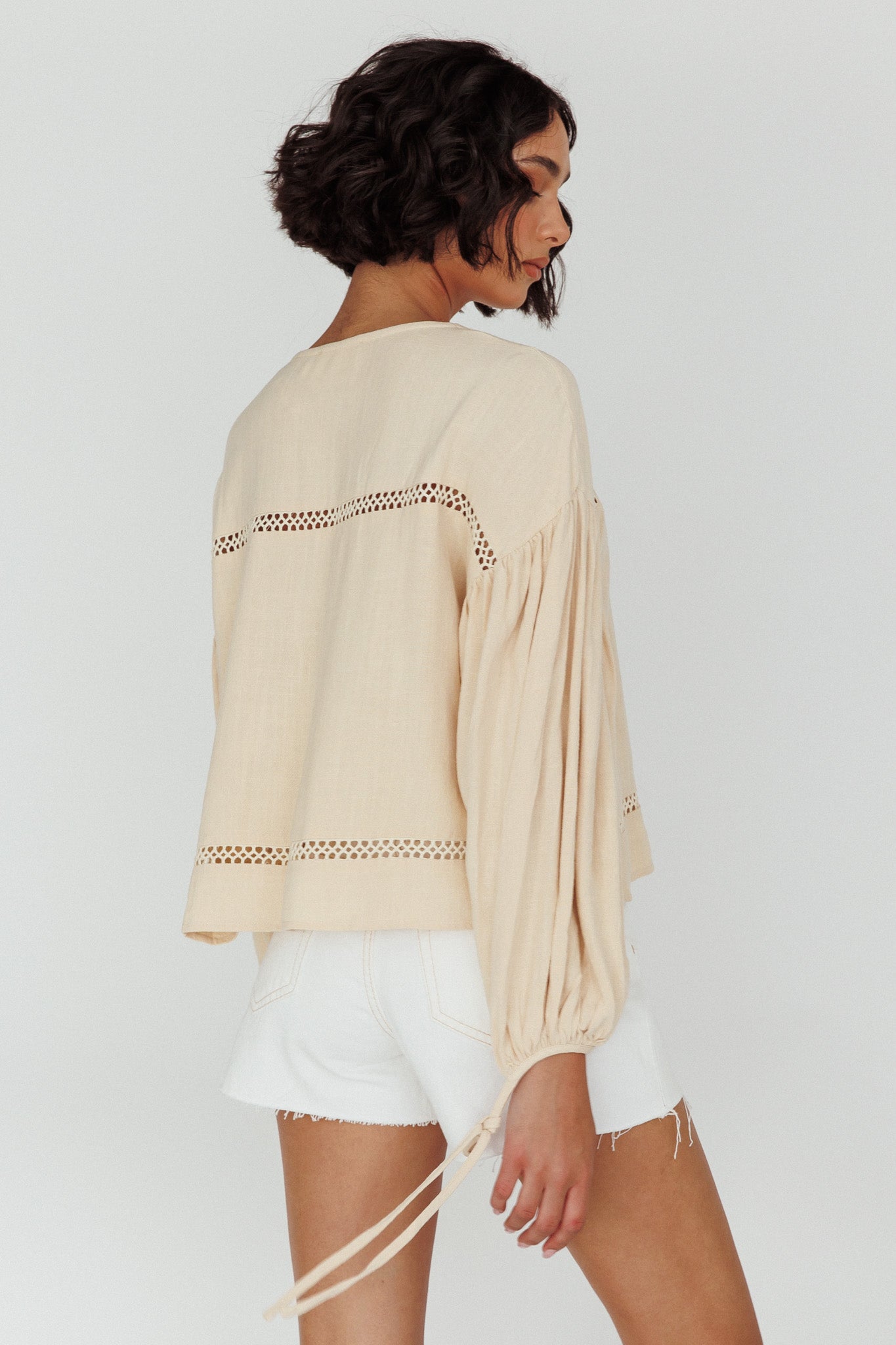 Waltz Long Sleeve Embroidery Trim Top Wheat by Selfie Leslie Australia