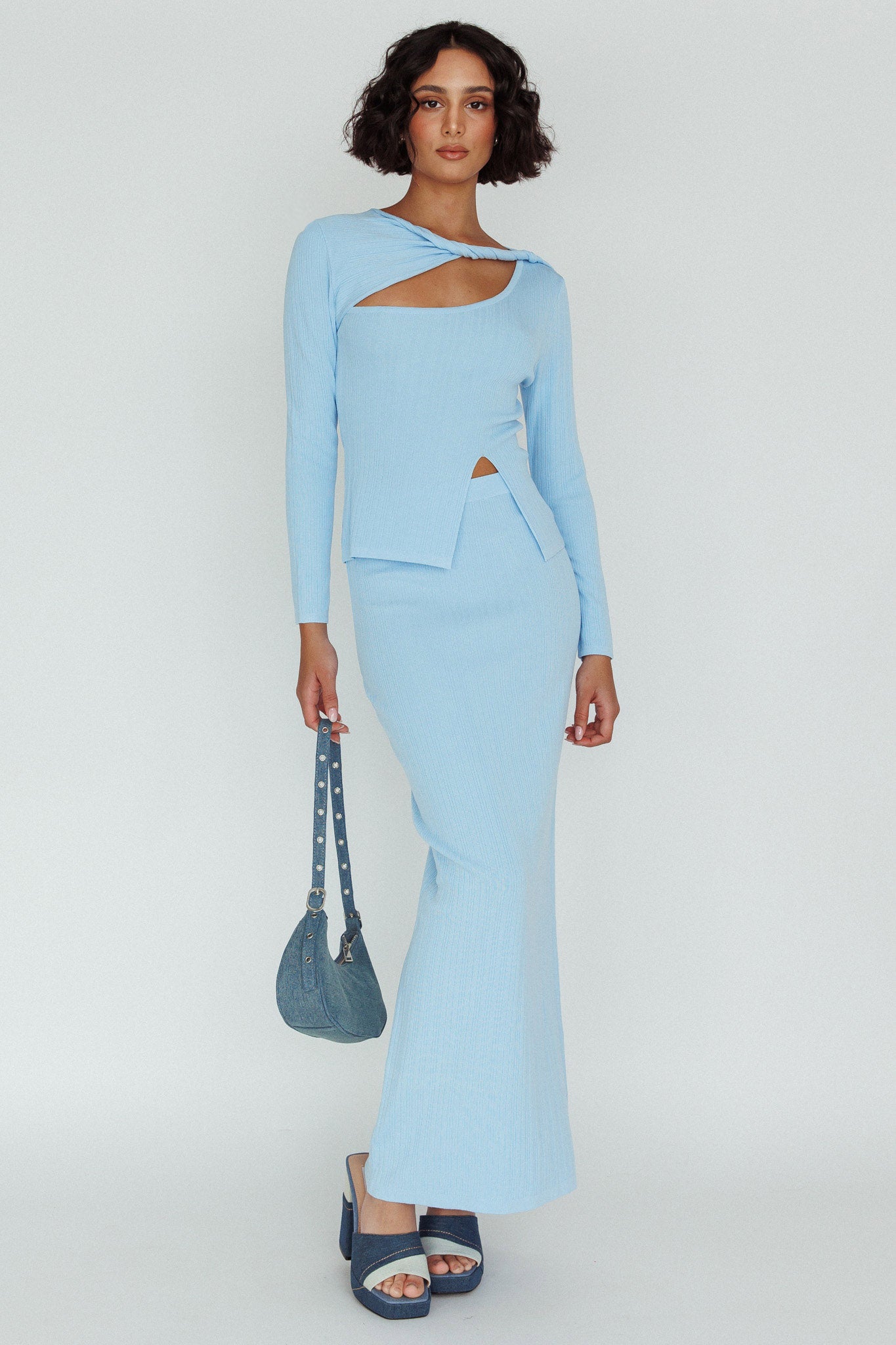 Rossana Knit Maxi Skirt Blue by Selfie Leslie Australia