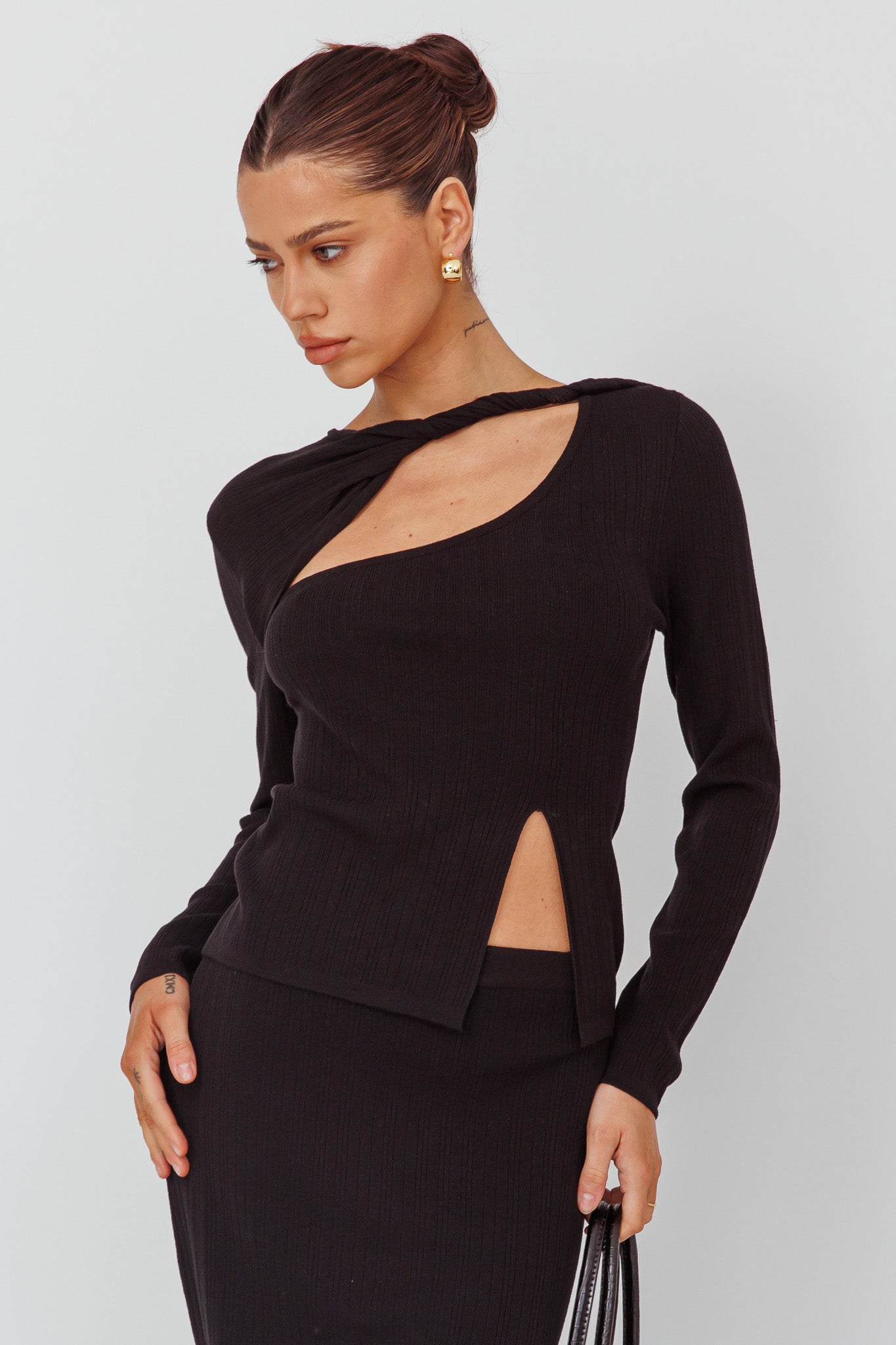 Rossana Twist Neck Keyhole Top Black by Selfie Leslie Australia