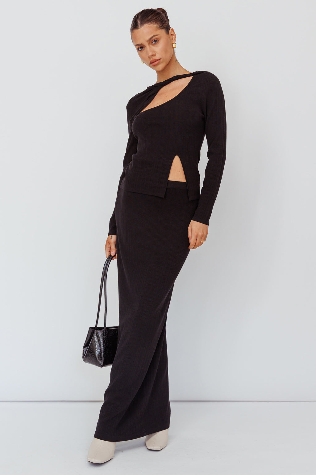 Rossana Twist Neck Keyhole Top Black by Selfie Leslie Australia