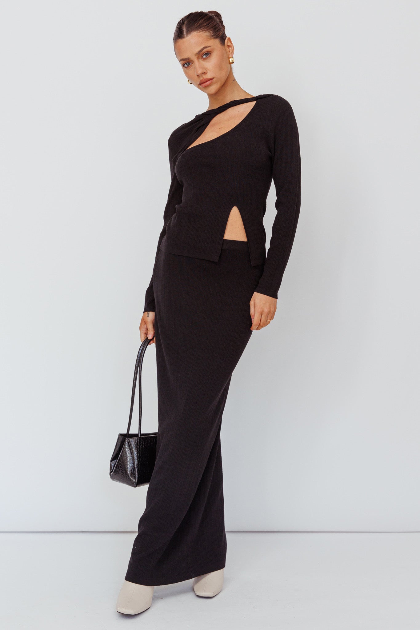 Rossana Twist Neck Keyhole Top Black by Selfie Leslie Australia