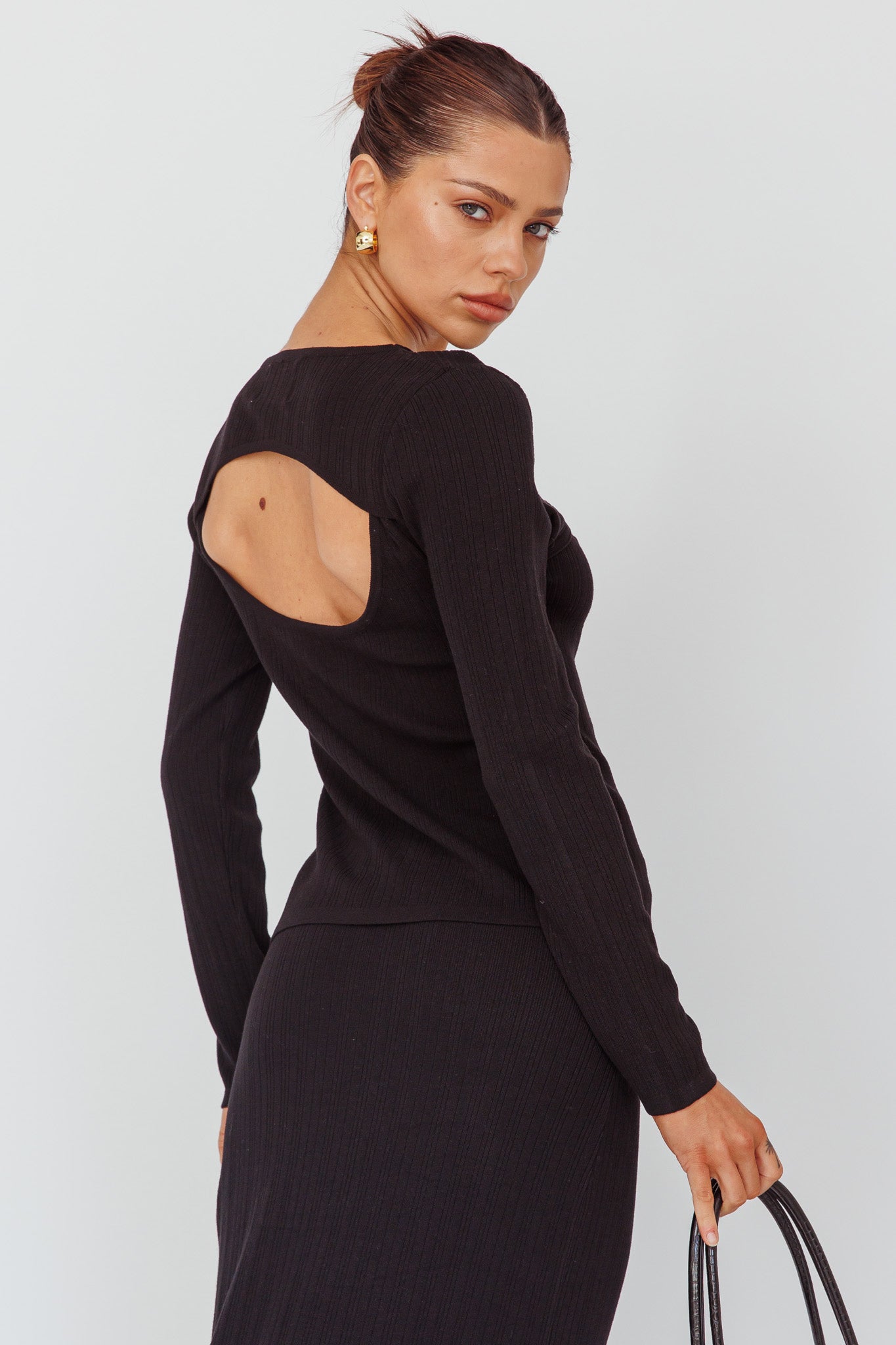 Rossana Twist Neck Keyhole Top Black by Selfie Leslie Australia