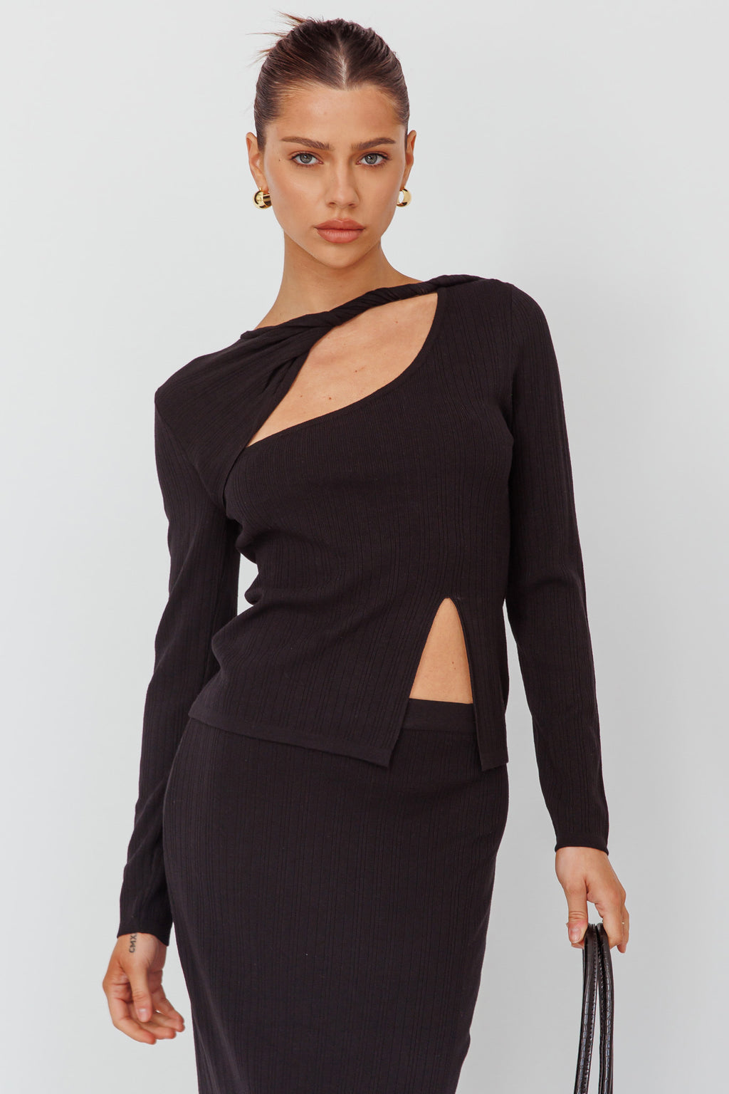 Rossana Twist Neck Keyhole Top Black by Selfie Leslie Australia