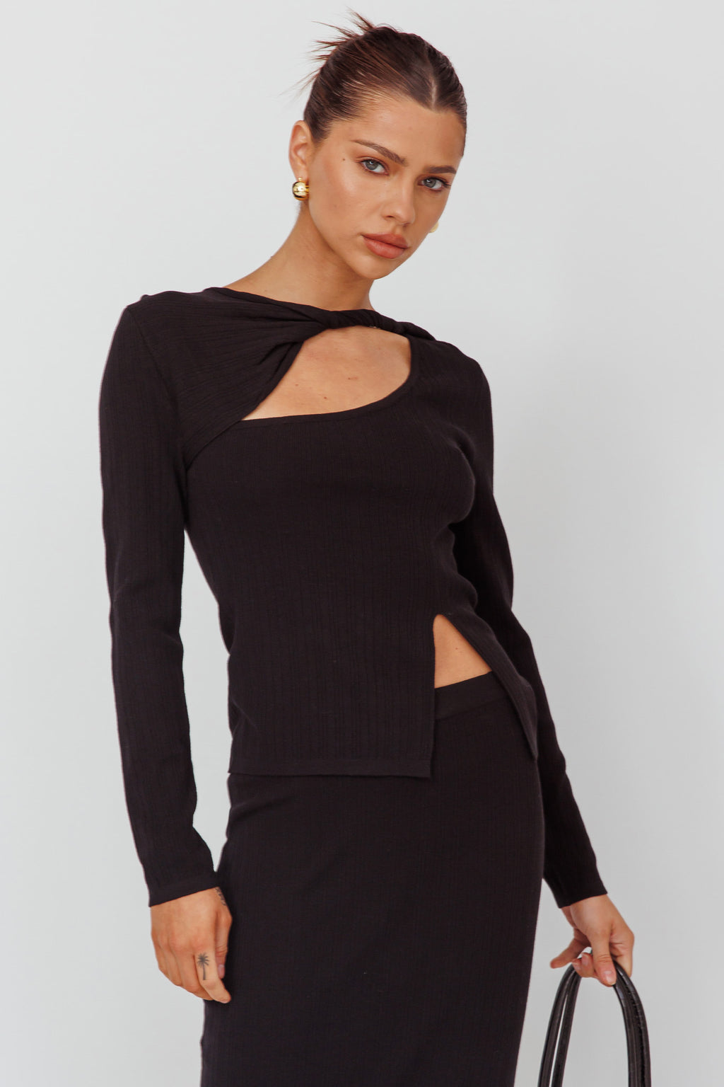Rossana Twist Neck Keyhole Top Black by Selfie Leslie Australia