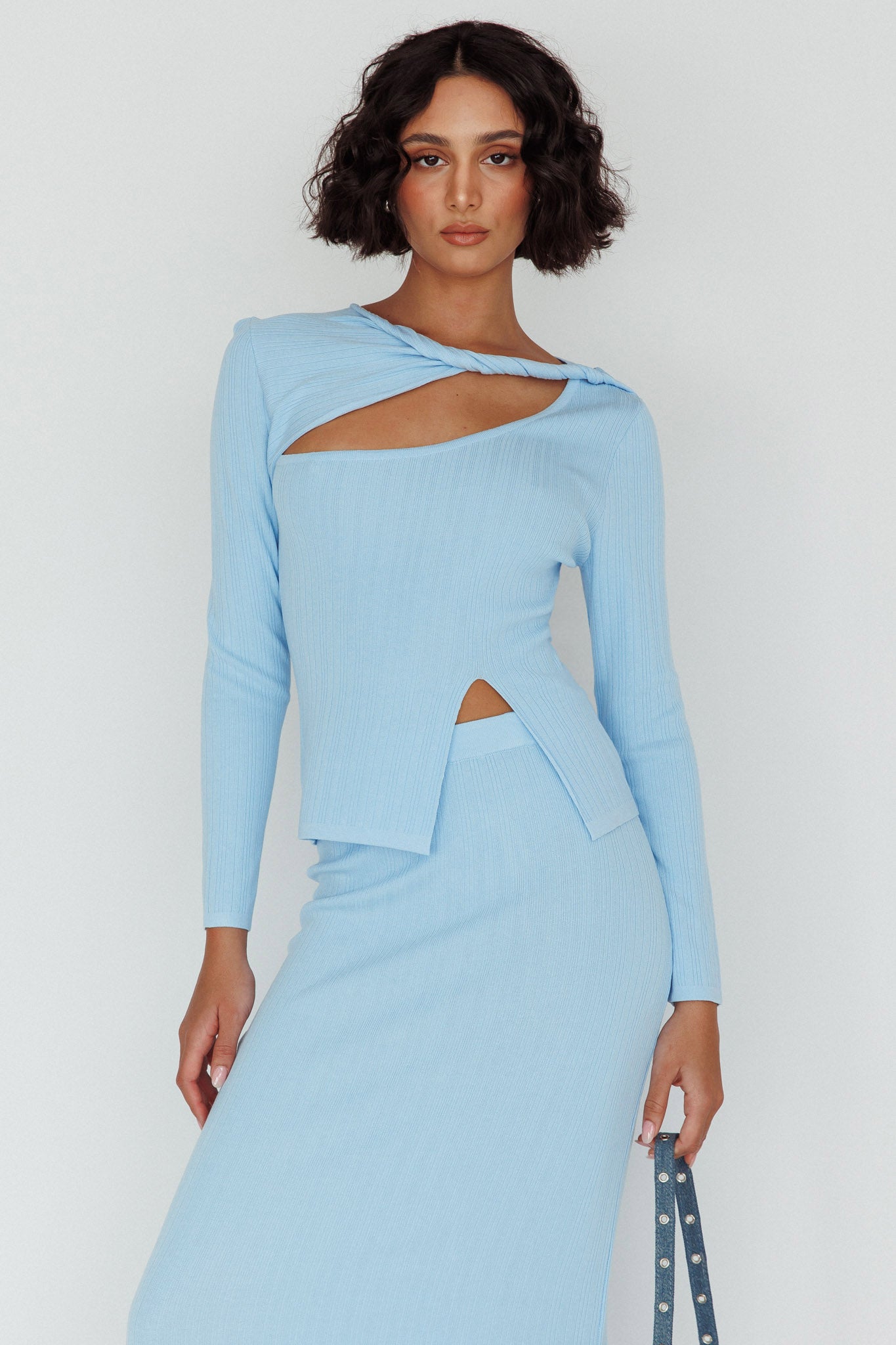 Rossana Twist Neck Keyhole Top Blue by Selfie Leslie Australia