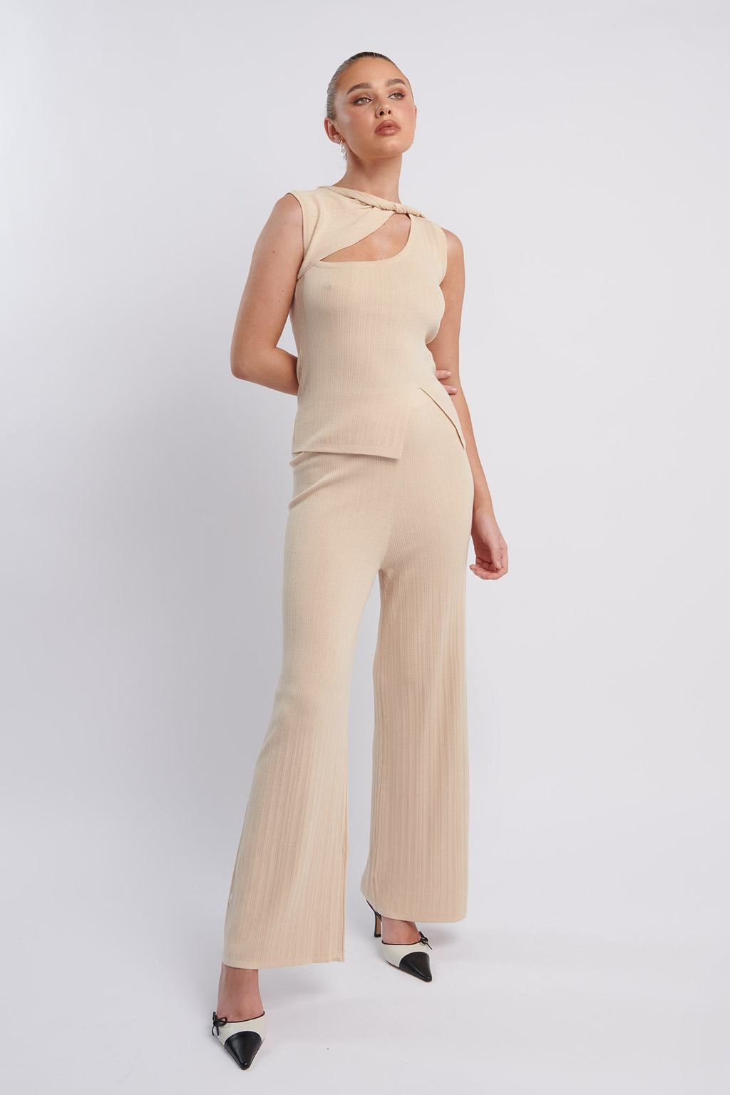 Rossana Long Knit Pants Oat by Selfie Leslie Australia