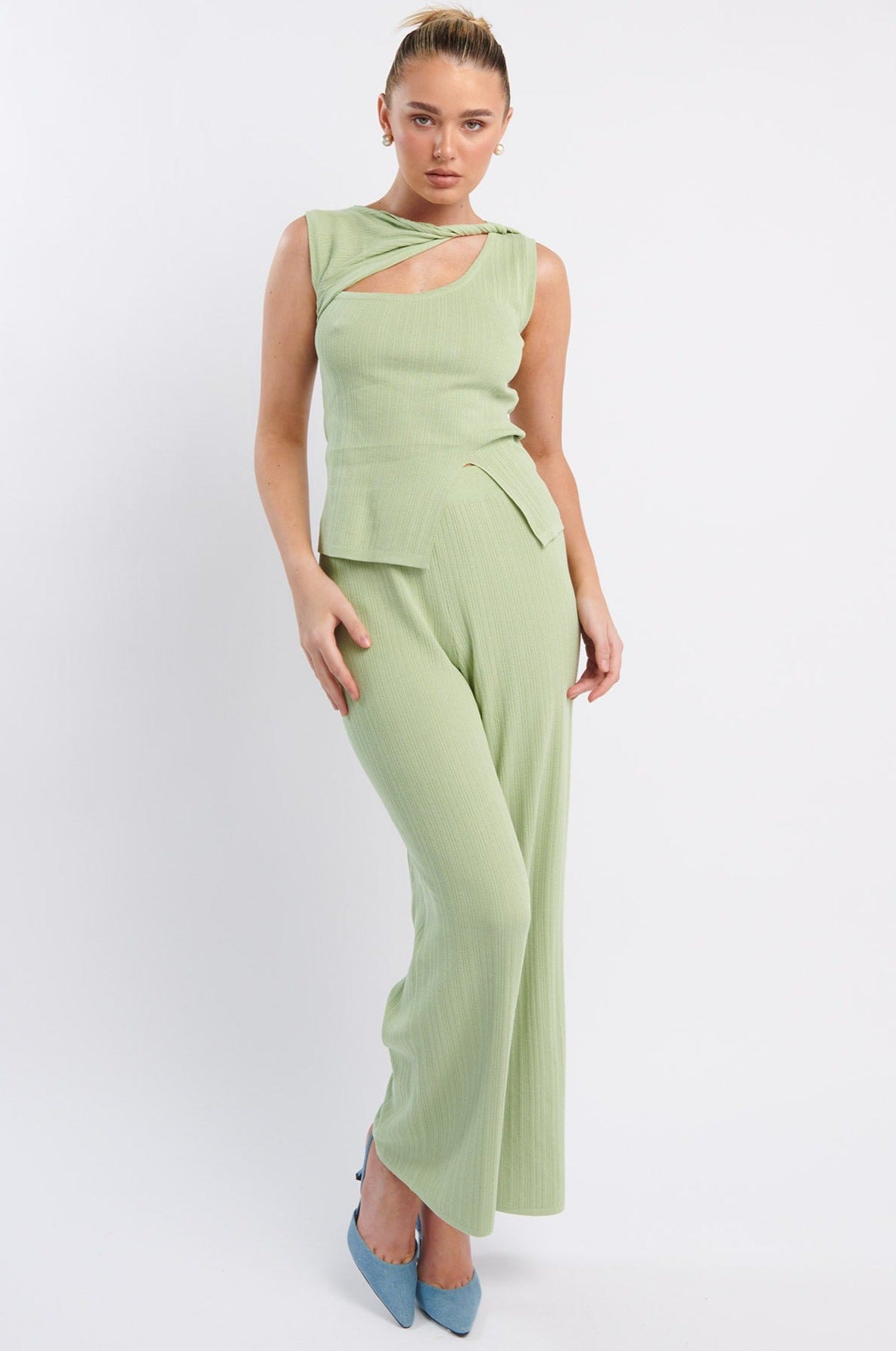 Rossana Long Knit Pants Sage by Selfie Leslie Australia