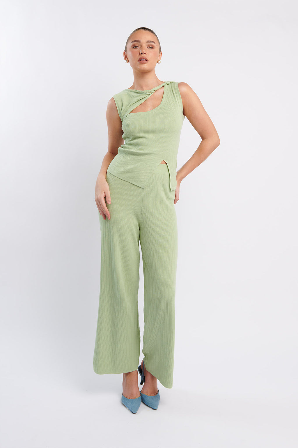 Rossana Long Knit Pants Sage by Selfie Leslie Australia