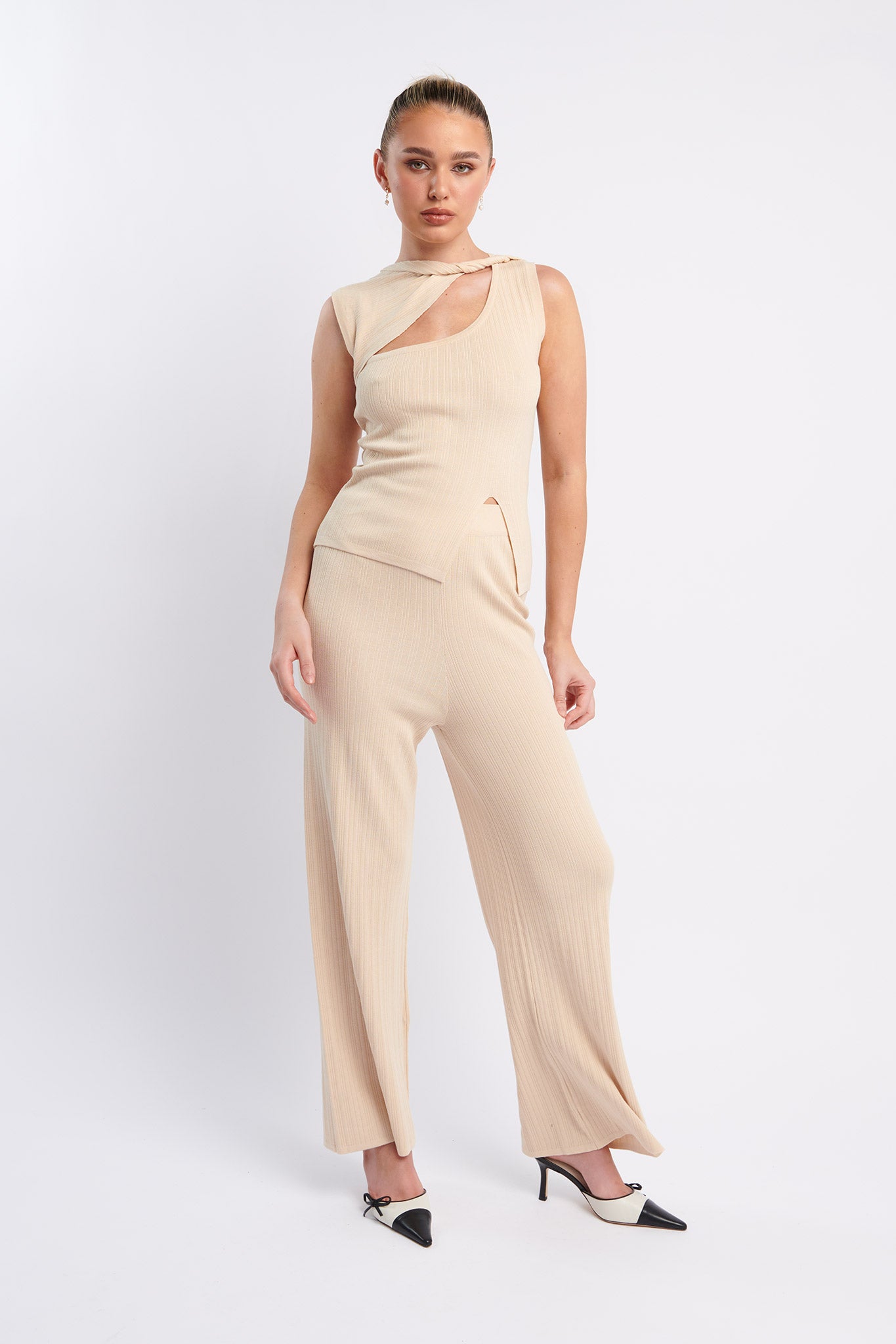 Rossana Twist Neck Sleeveless Keyhole Top Oat by Selfie Leslie Australia