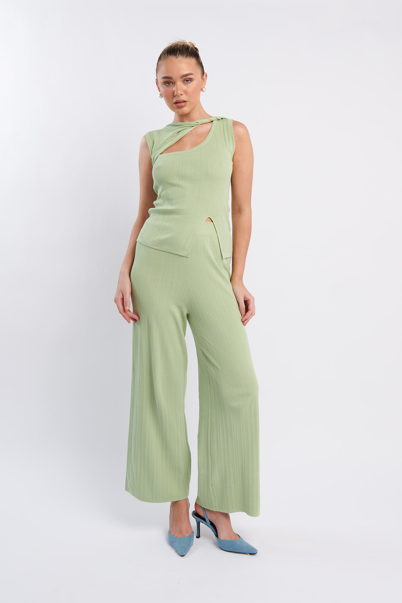 Rossana Twist Neck Sleeveless Keyhole Top Sage by Selfie Leslie Australia
