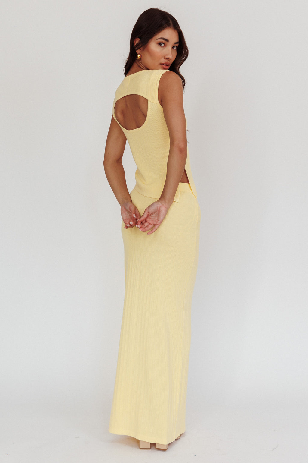 Rossana Ribbed Maxi Skirt Butter by Selfie Leslie Australia