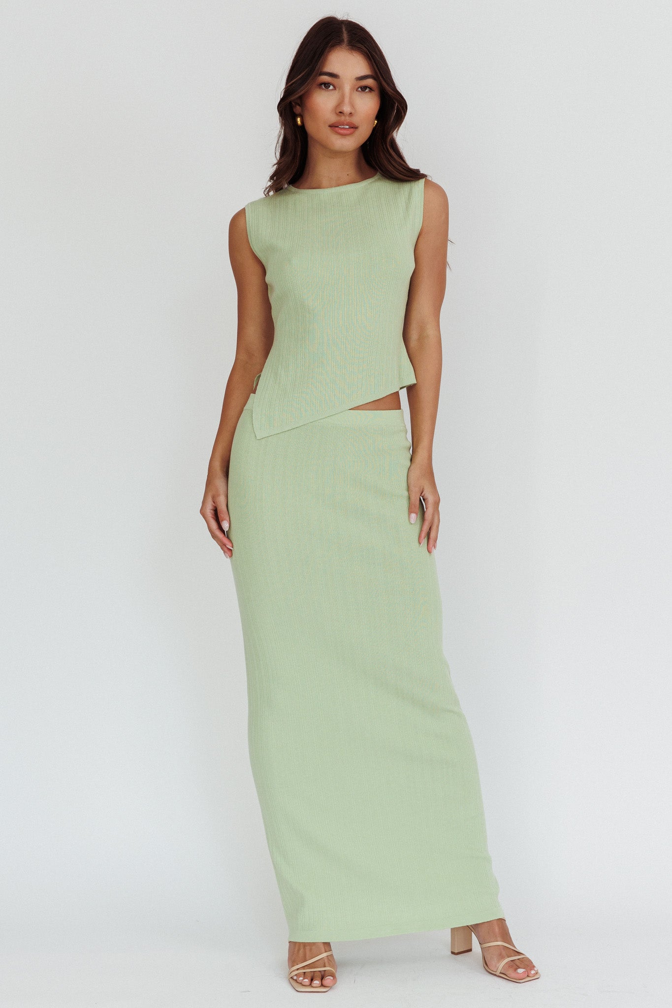 Rossana Ribbed Maxi Skirt Sage by Selfie Leslie Australia