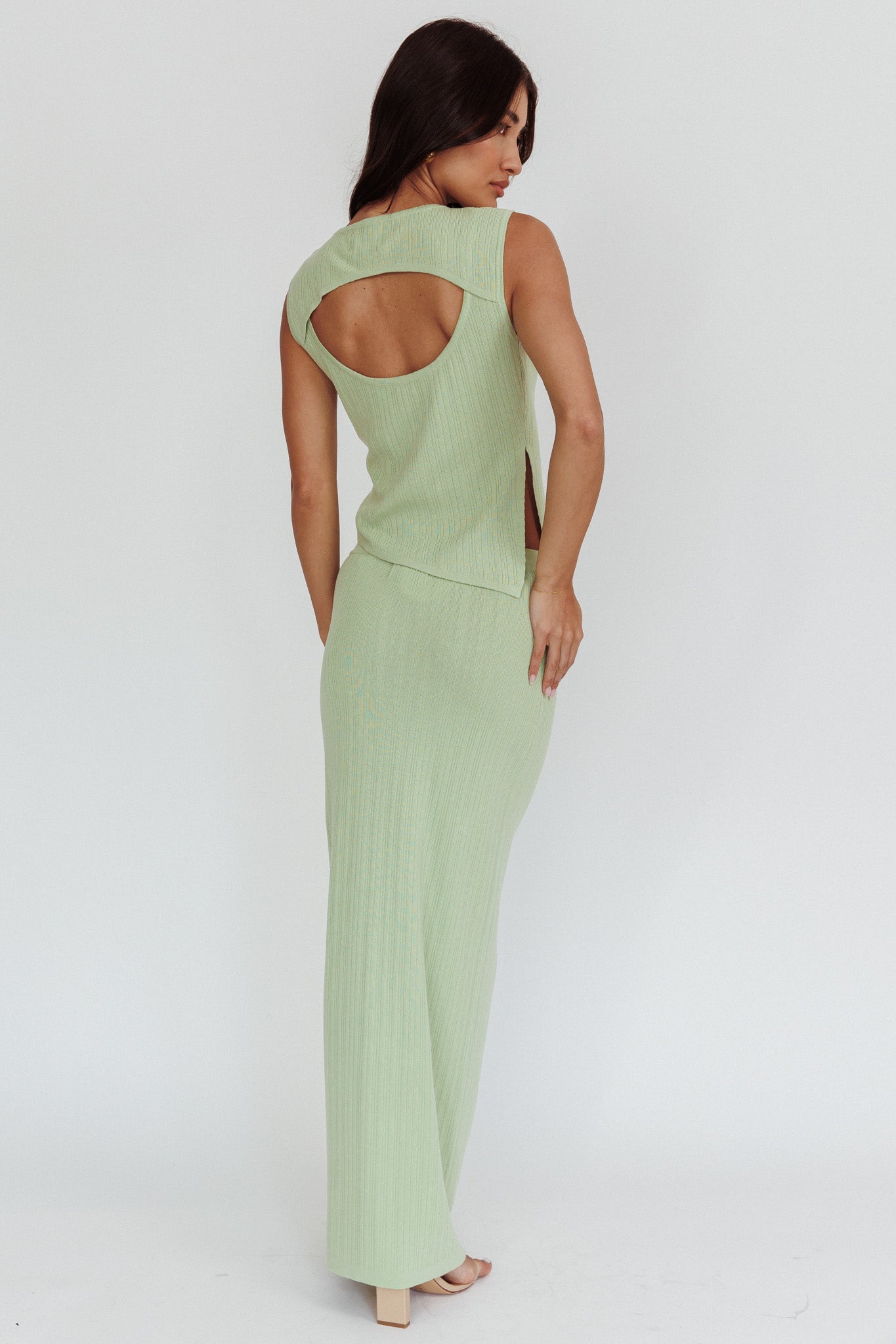 Rossana Ribbed Maxi Skirt Sage by Selfie Leslie Australia