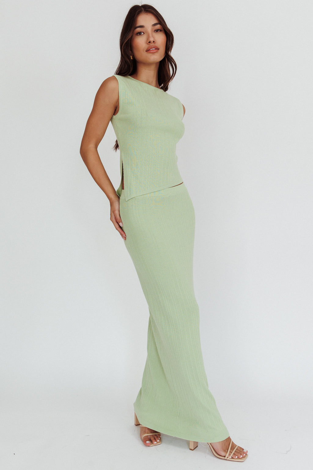 Rossana Ribbed Maxi Skirt Sage by Selfie Leslie Australia