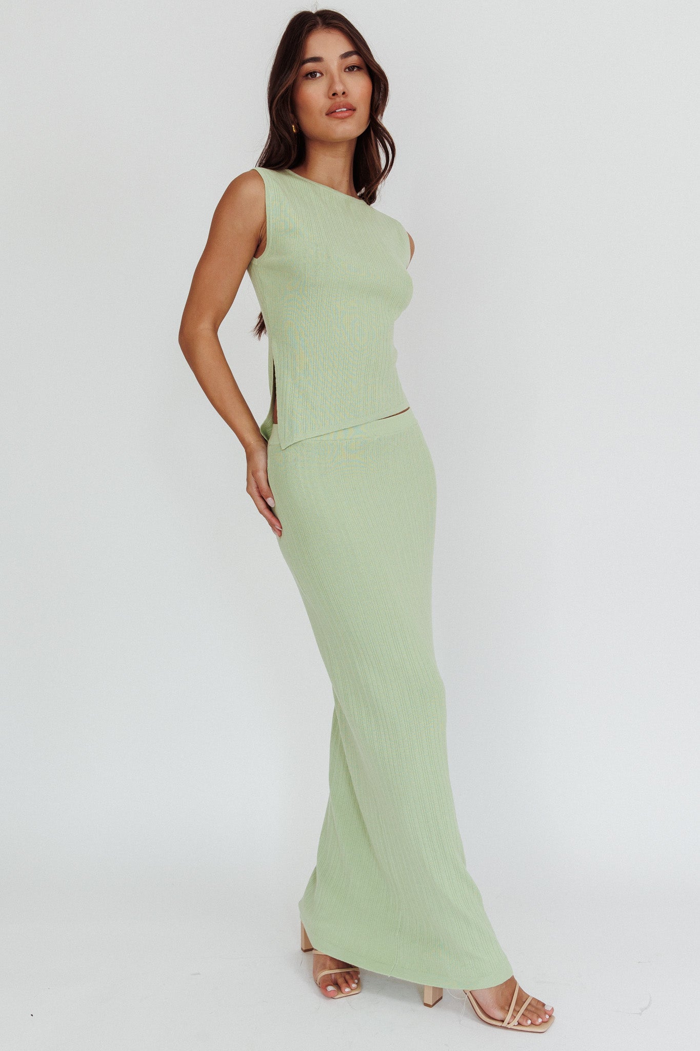 Rossana Ribbed Maxi Skirt Sage by Selfie Leslie Australia