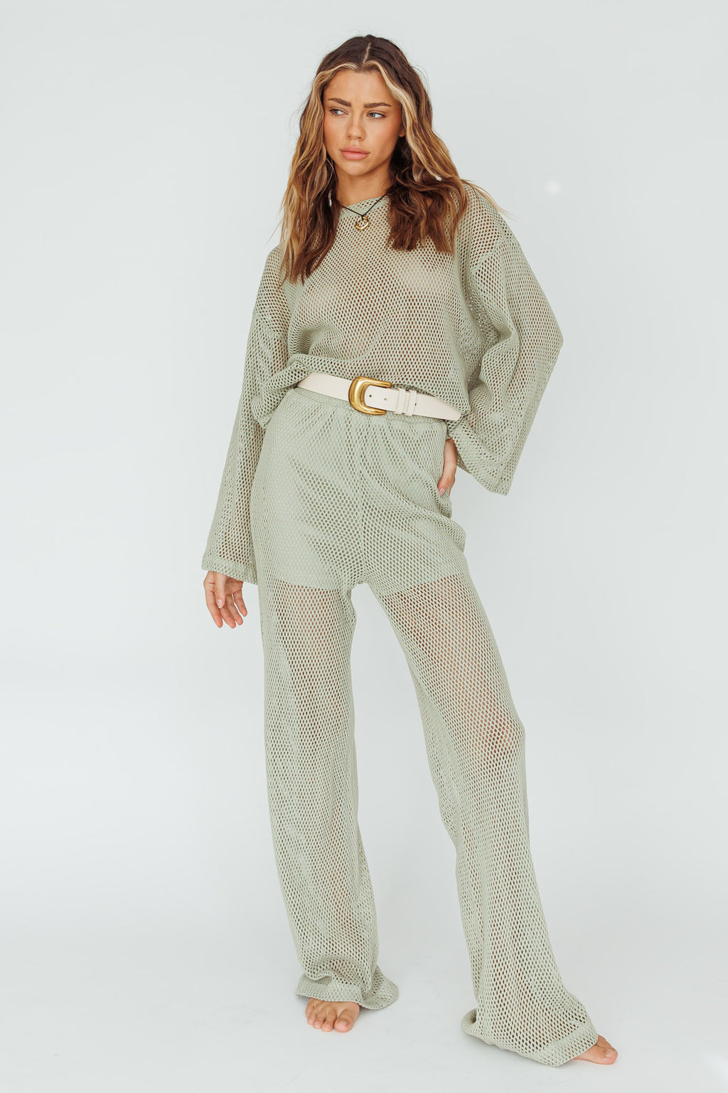 Mahina Long Net Pants Sage by Selfie Leslie Australia