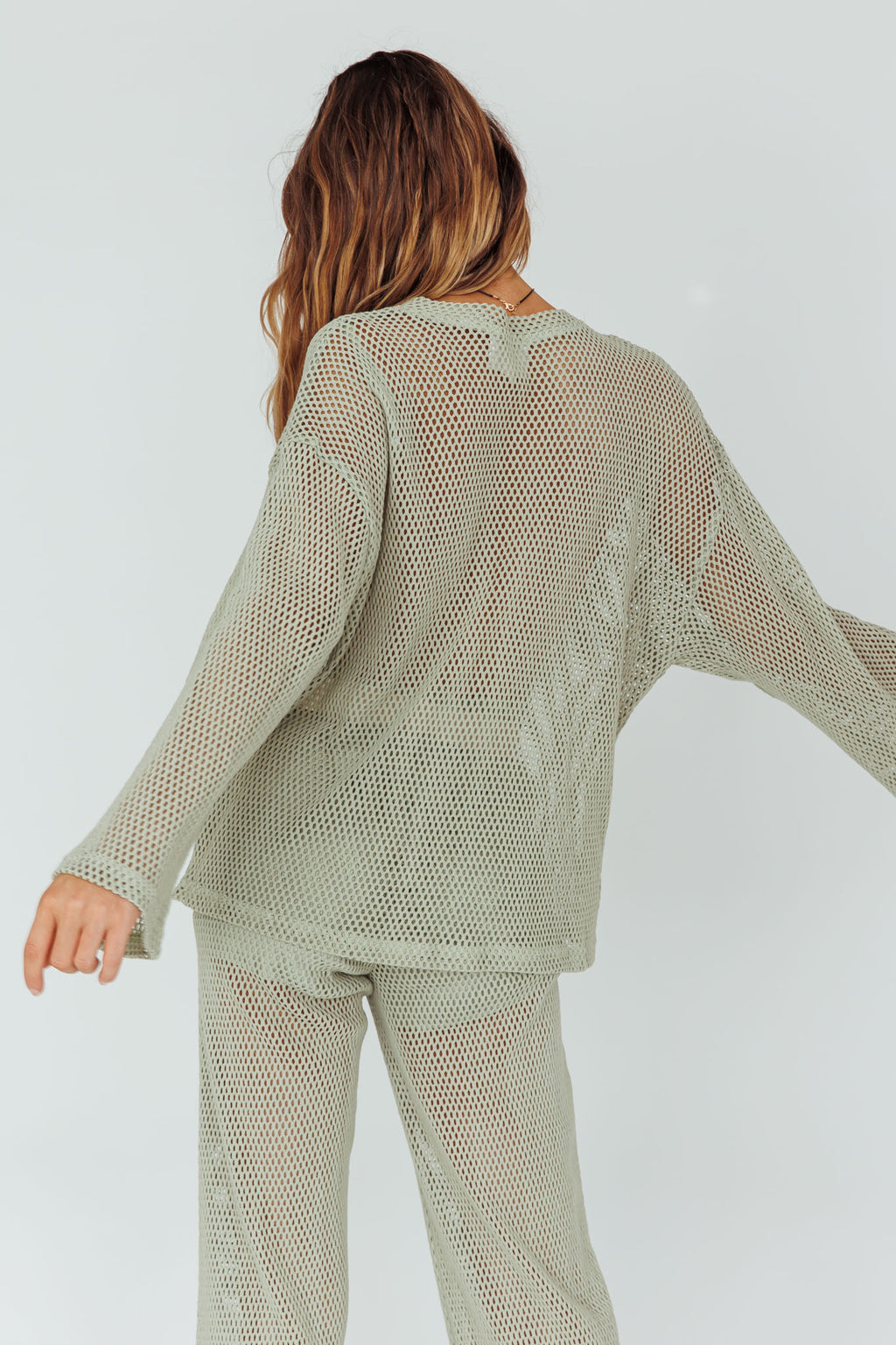 Mahina Long Sleeve Net Top Sage by Selfie Leslie Australia